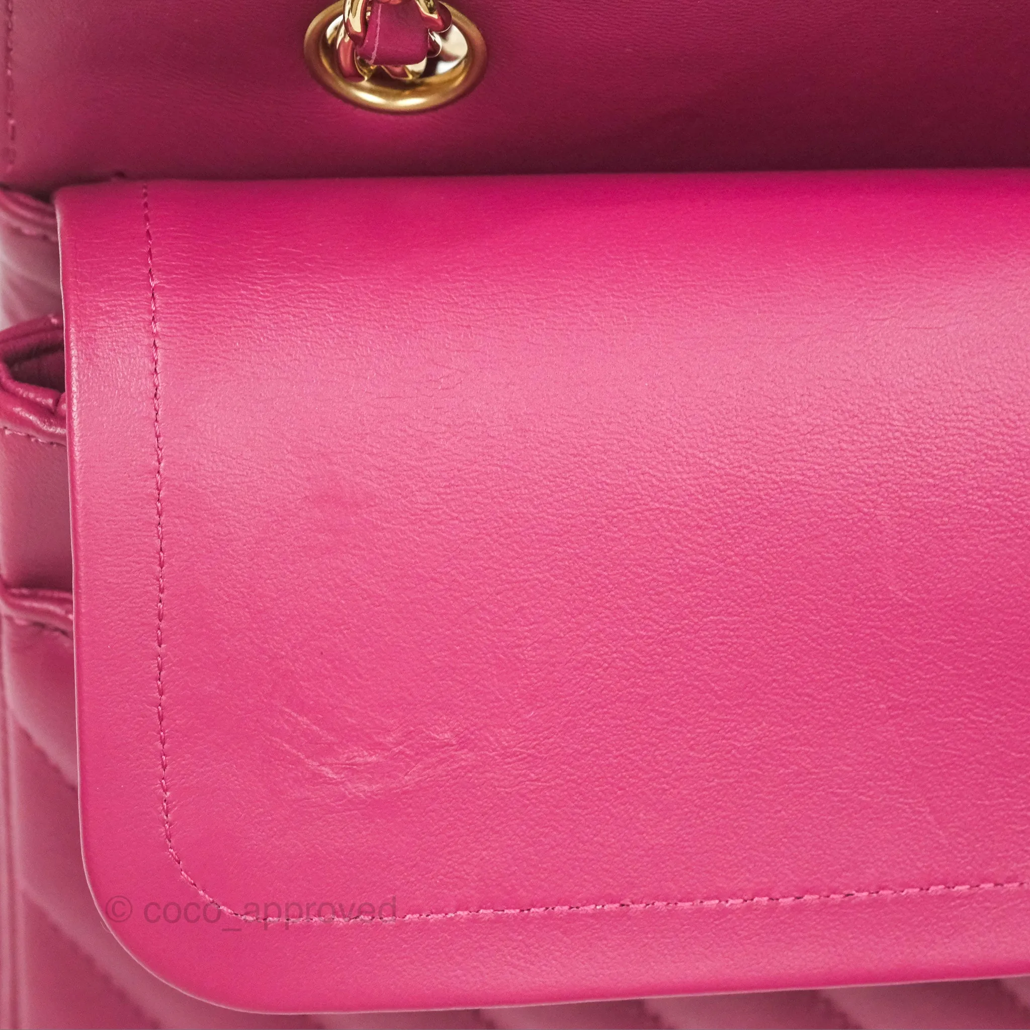 Chanel Medium Classic Flap Chevron Dark Plum Pink Lambskin Gold Hardware