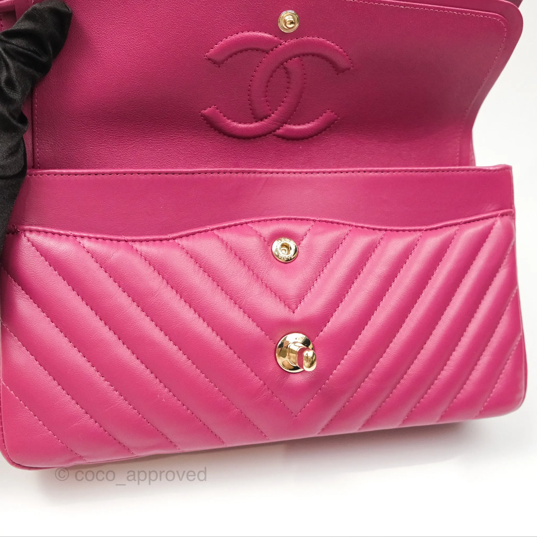 Chanel Medium Classic Flap Chevron Dark Plum Pink Lambskin Gold Hardware