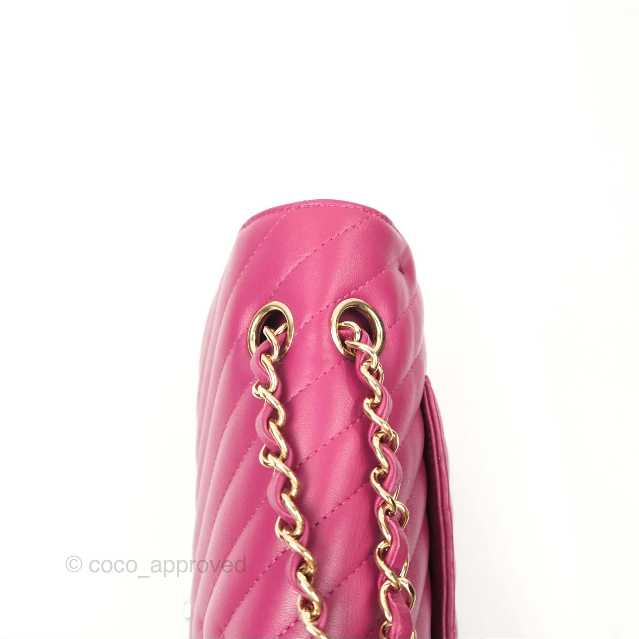 Chanel Medium Classic Flap Chevron Dark Plum Pink Lambskin Gold Hardware