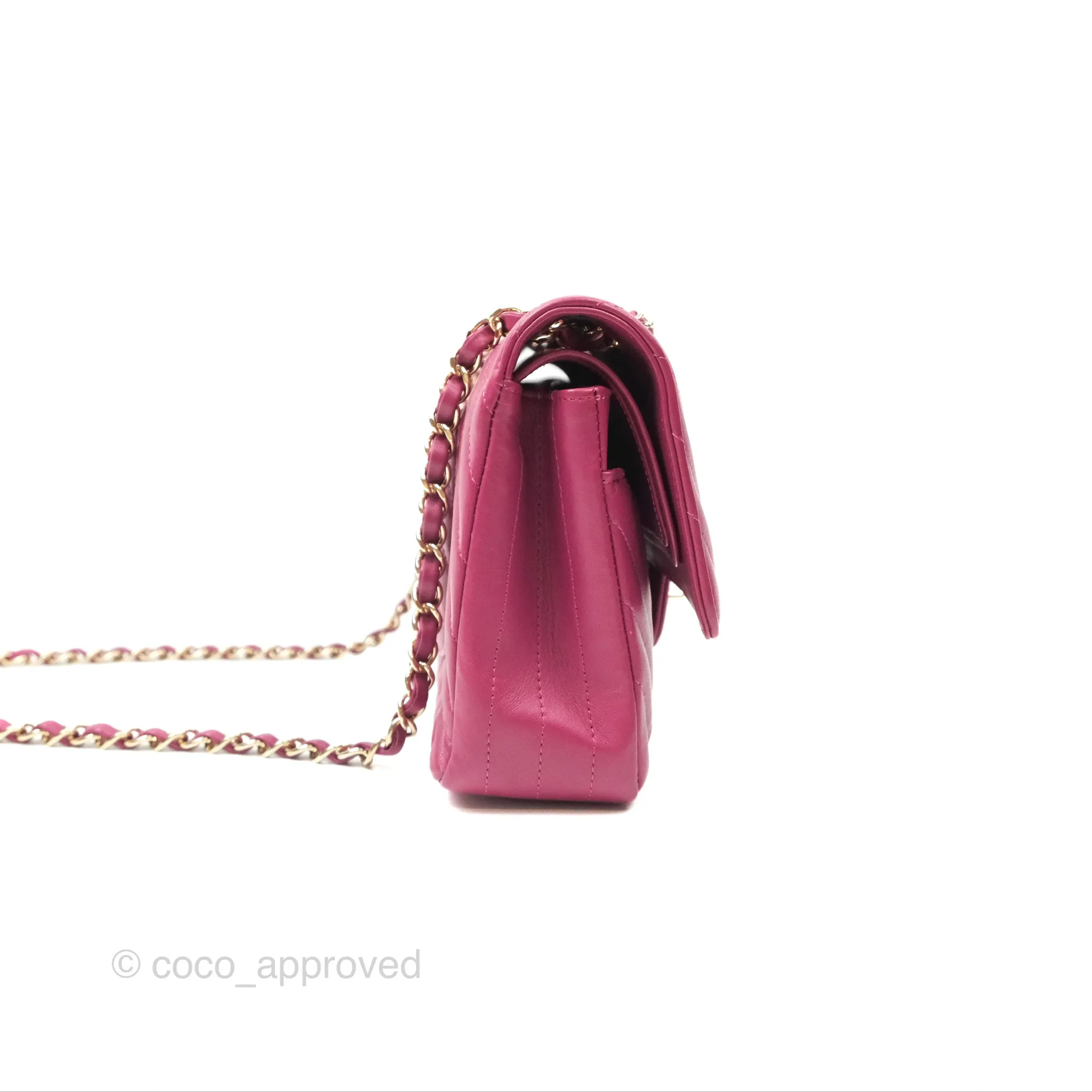 Chanel Medium Classic Flap Chevron Dark Plum Pink Lambskin Gold Hardware