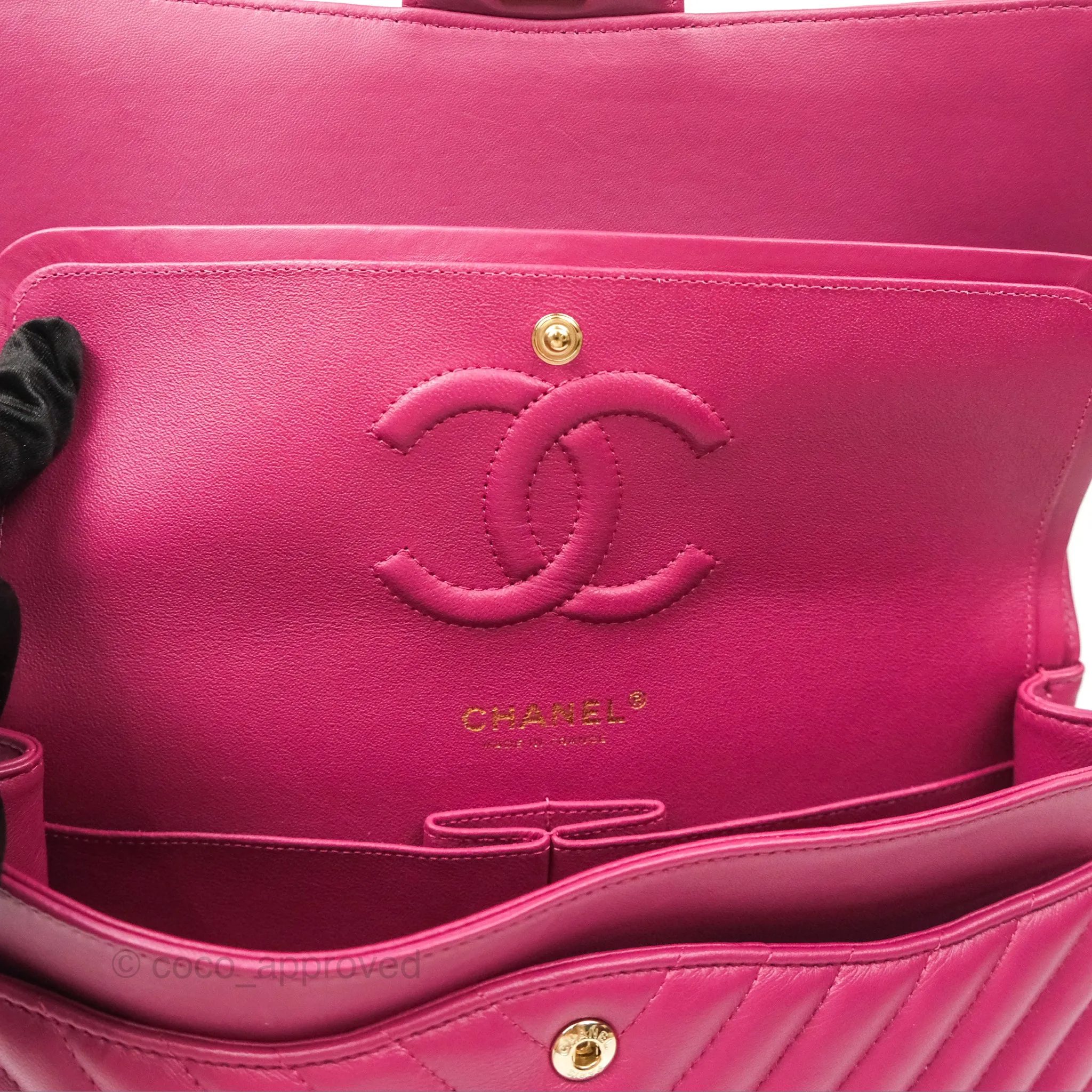 Chanel Medium Classic Flap Chevron Dark Plum Pink Lambskin Gold Hardware
