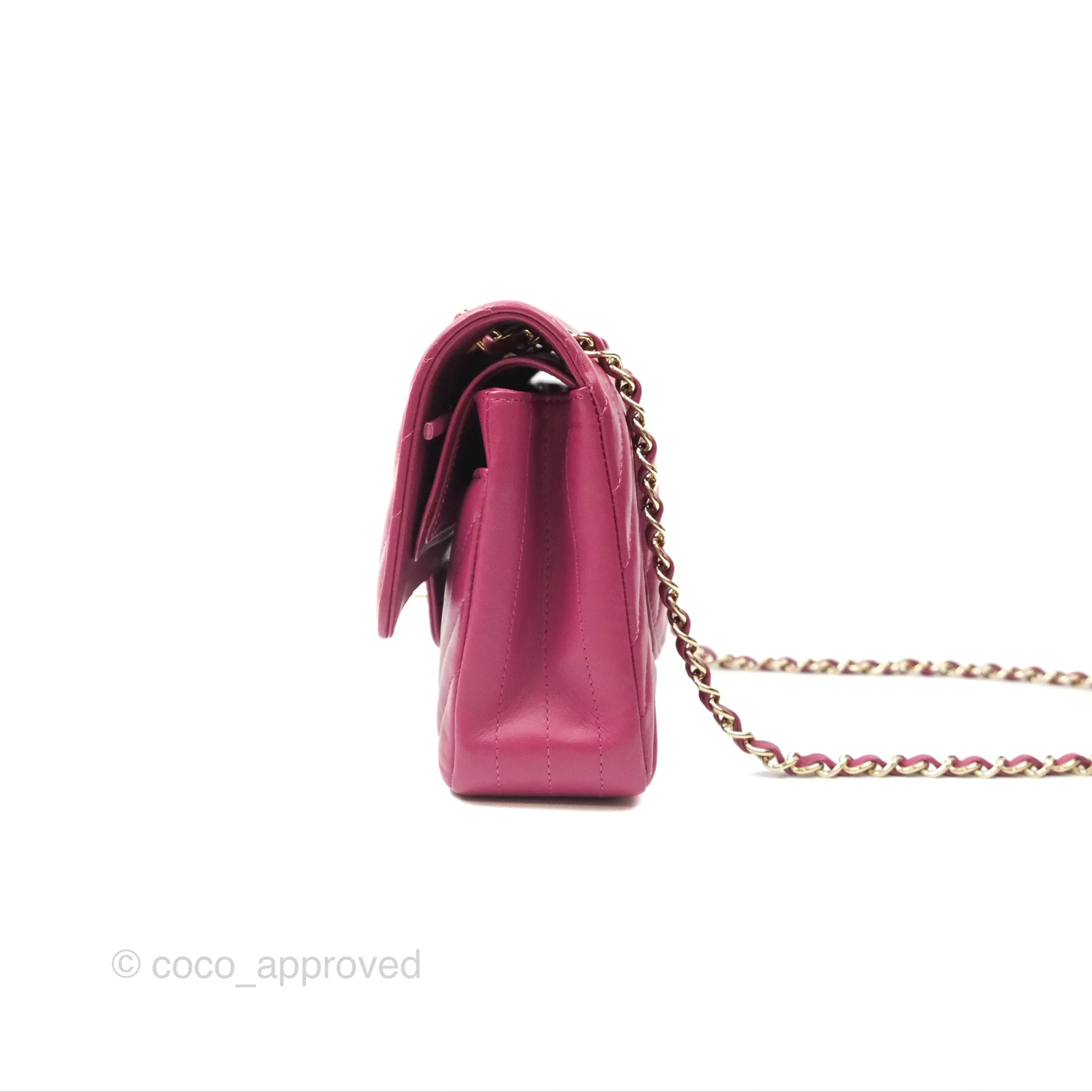 Chanel Medium Classic Flap Chevron Dark Plum Pink Lambskin Gold Hardware