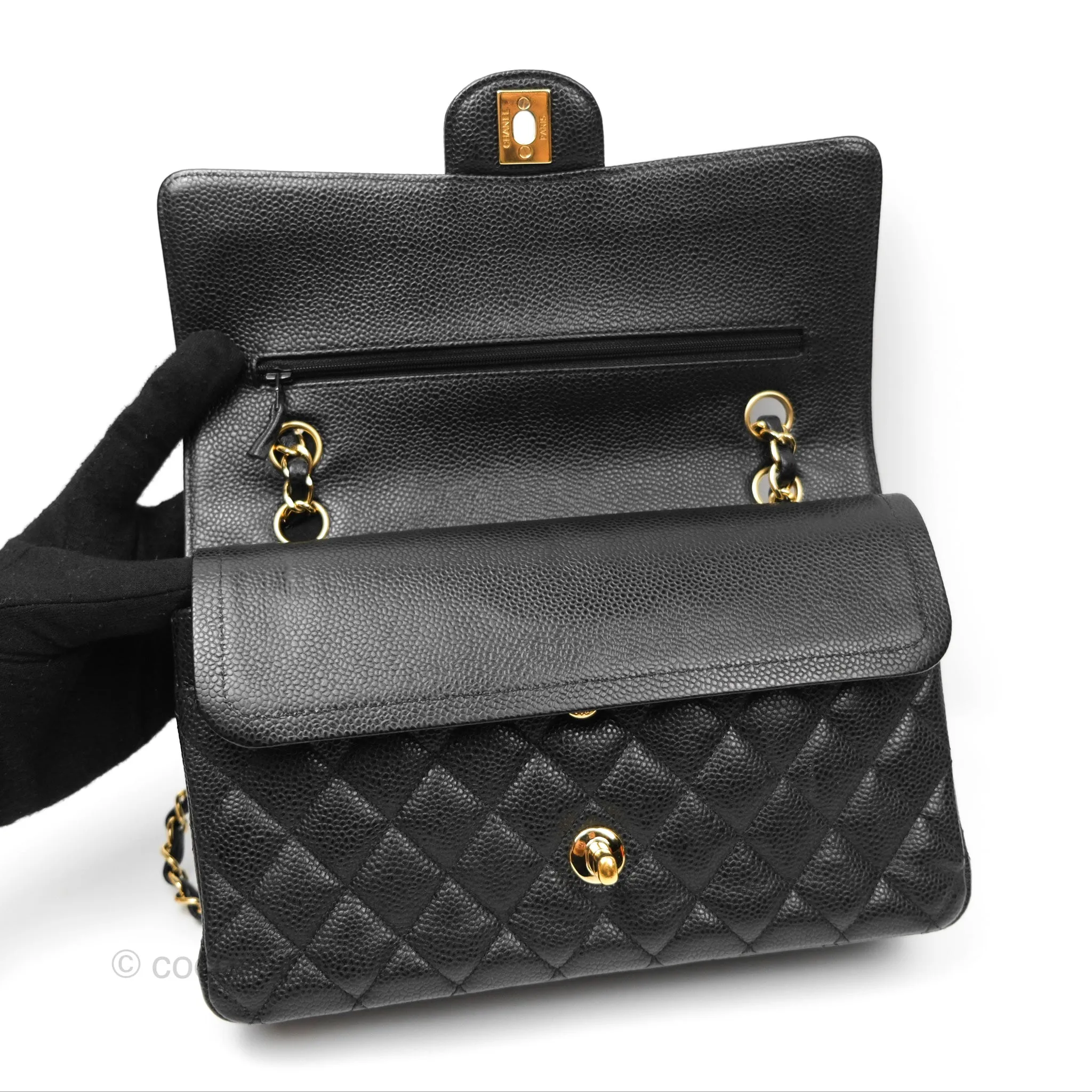 Chanel Medium Classic Flap Quilted Black Caviar Gold Hardware
