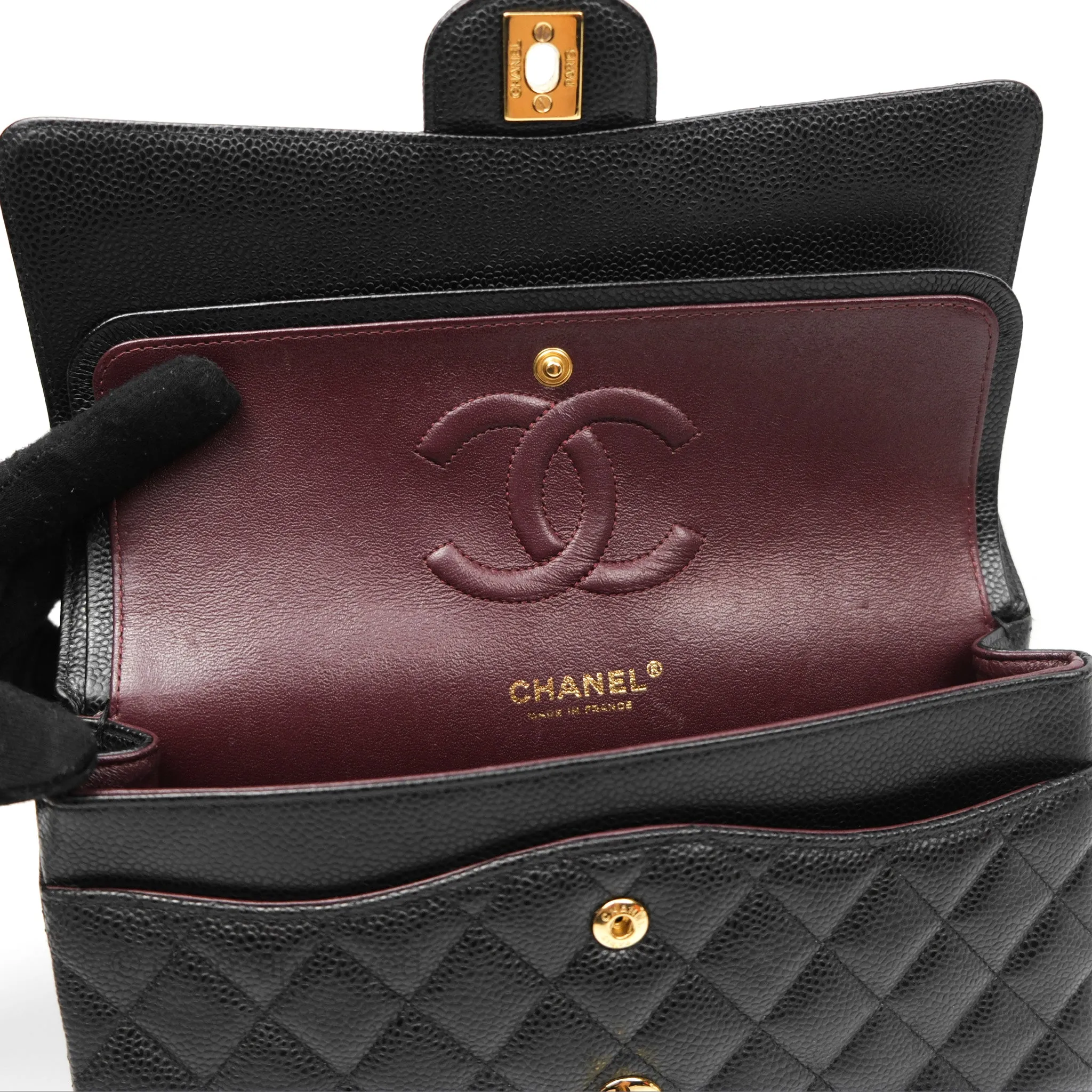 Chanel Medium Classic Flap Quilted Black Caviar Gold Hardware