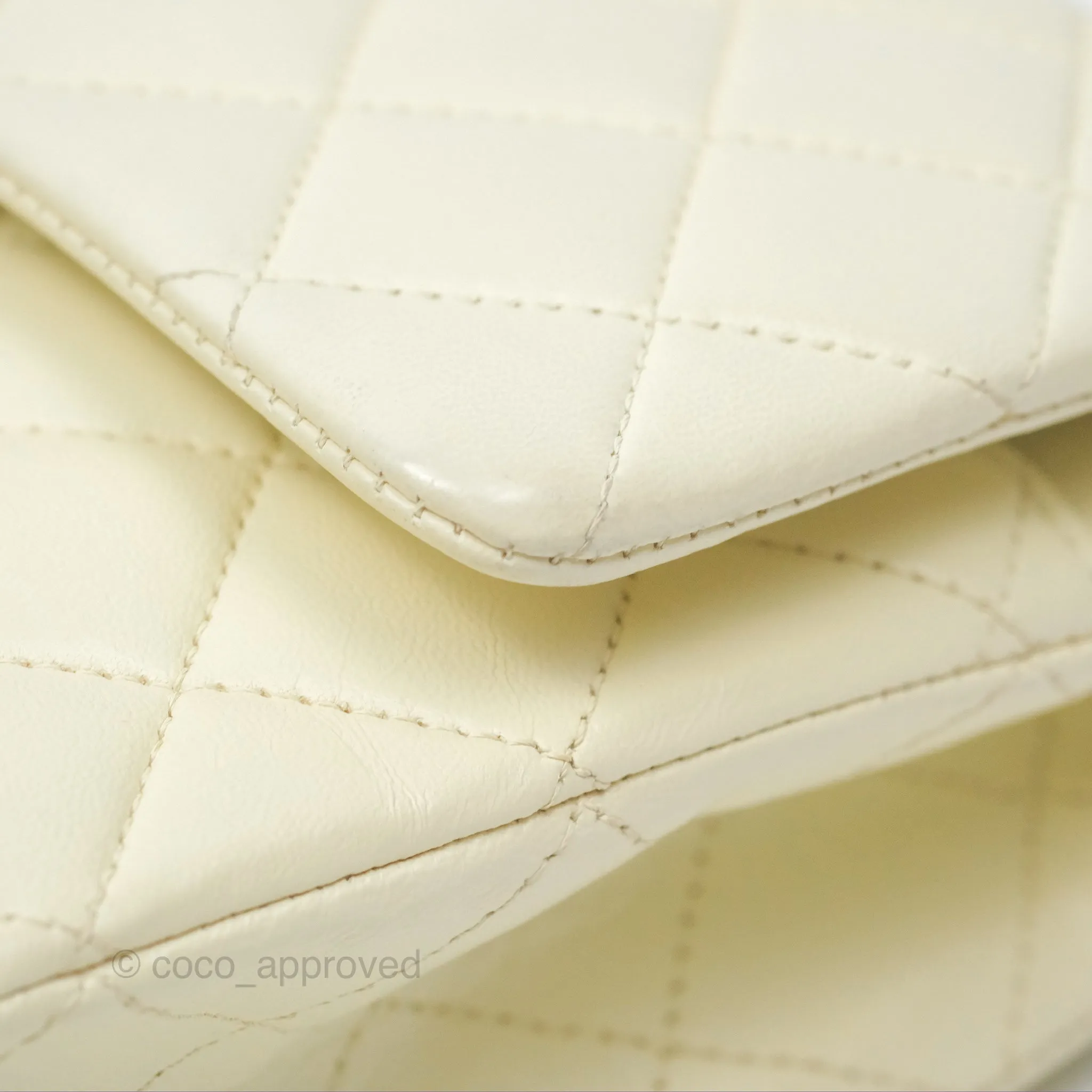 Chanel Medium Classic Flap Quilted Pale Yellow Lambskin Gold Hardware