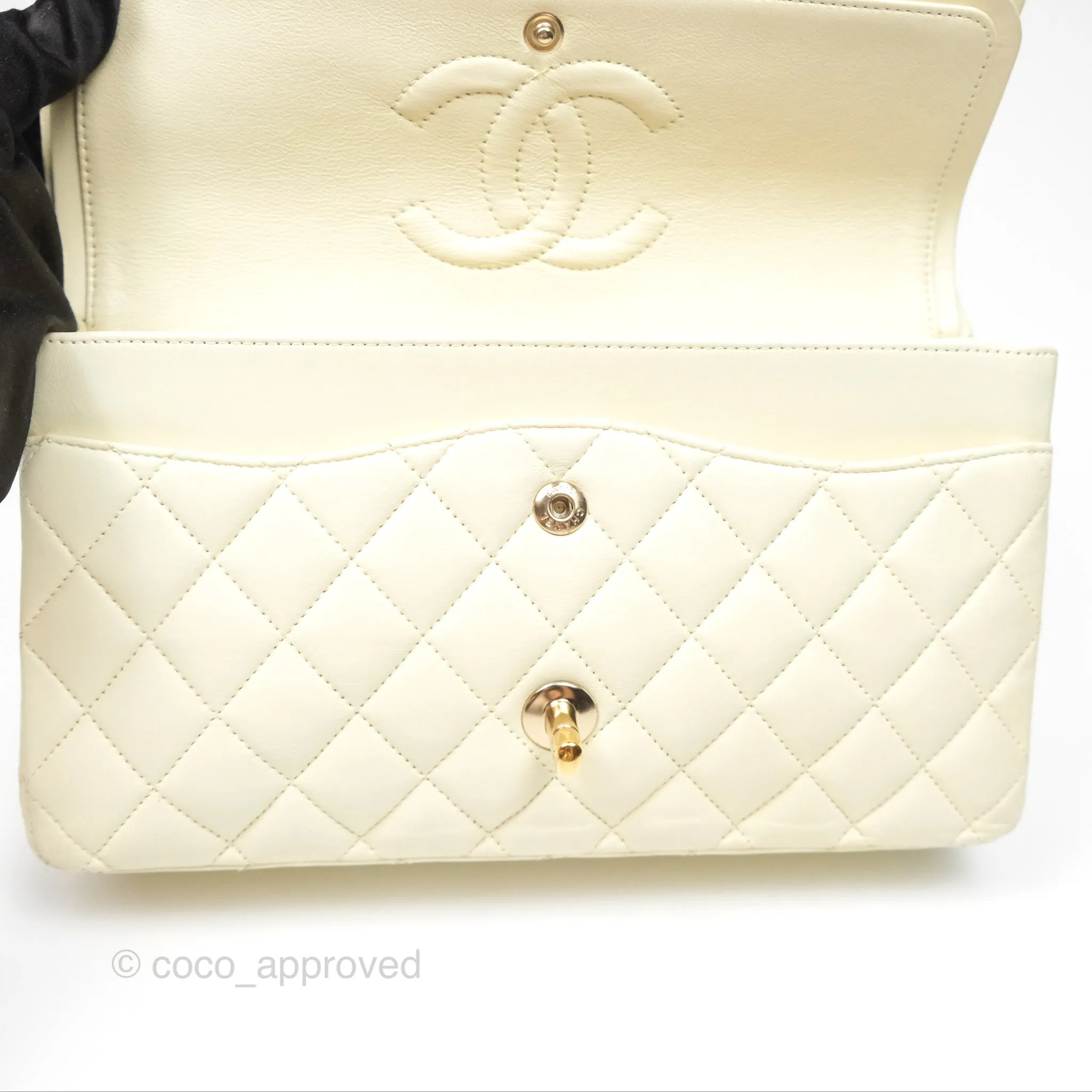 Chanel Medium Classic Flap Quilted Pale Yellow Lambskin Gold Hardware