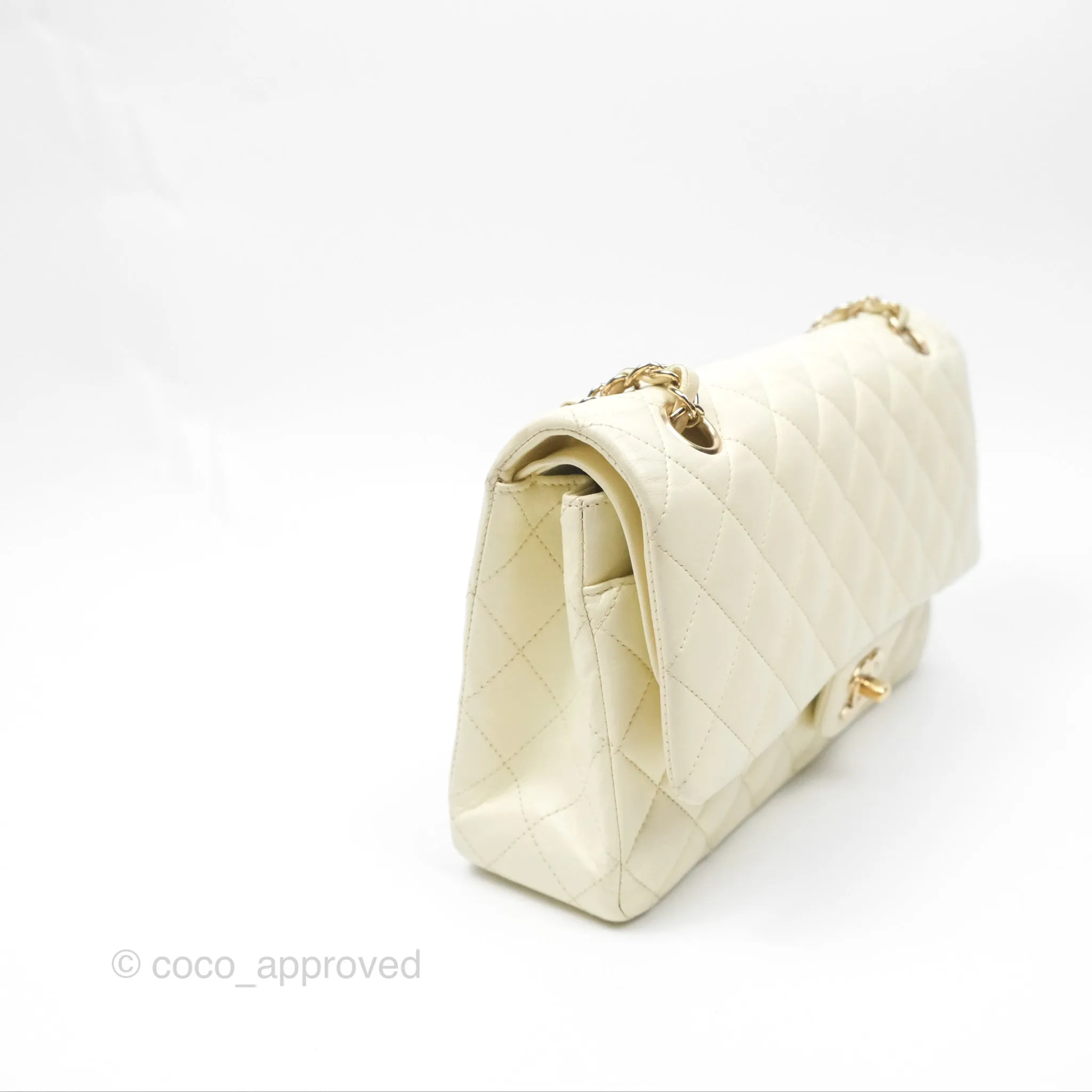 Chanel Medium Classic Flap Quilted Pale Yellow Lambskin Gold Hardware