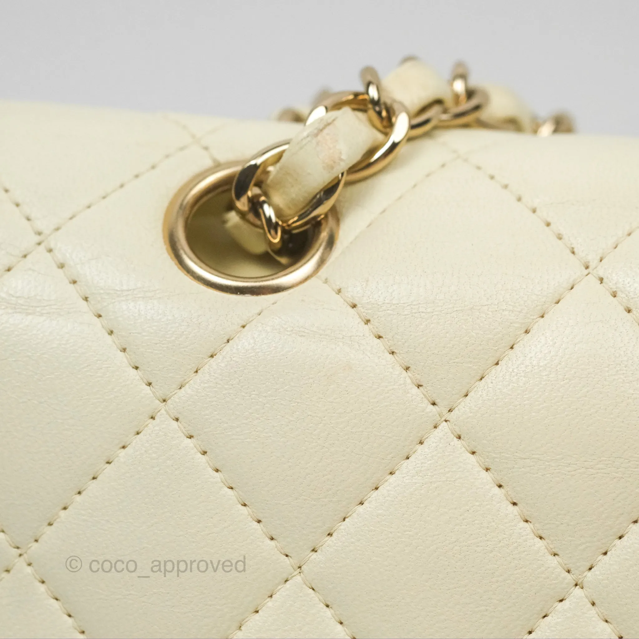 Chanel Medium Classic Flap Quilted Pale Yellow Lambskin Gold Hardware