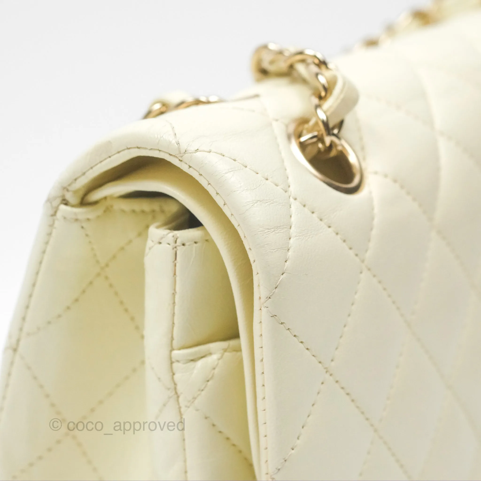 Chanel Medium Classic Flap Quilted Pale Yellow Lambskin Gold Hardware