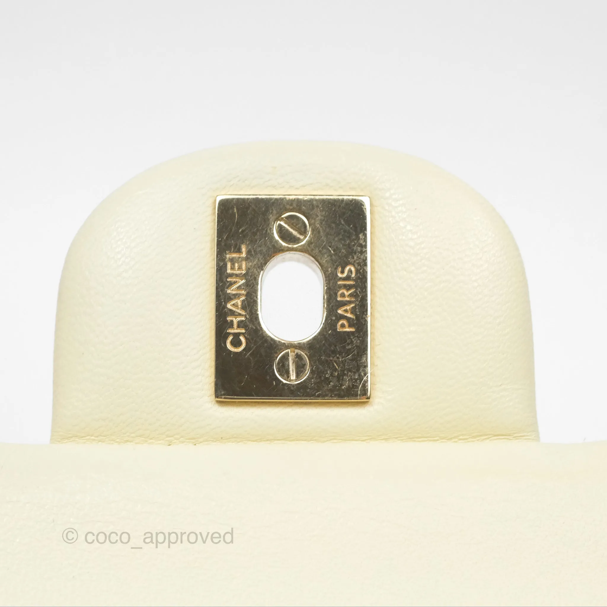 Chanel Medium Classic Flap Quilted Pale Yellow Lambskin Gold Hardware
