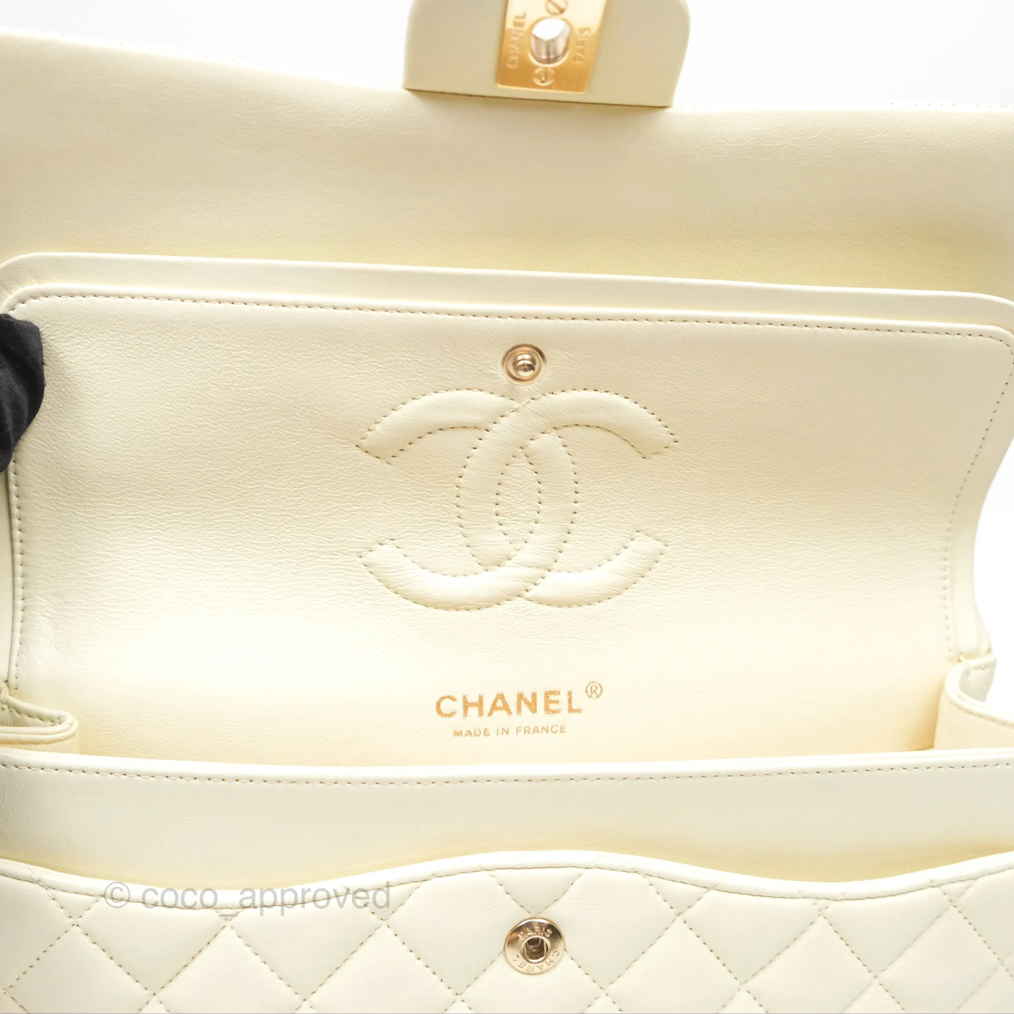 Chanel Medium Classic Flap Quilted Pale Yellow Lambskin Gold Hardware