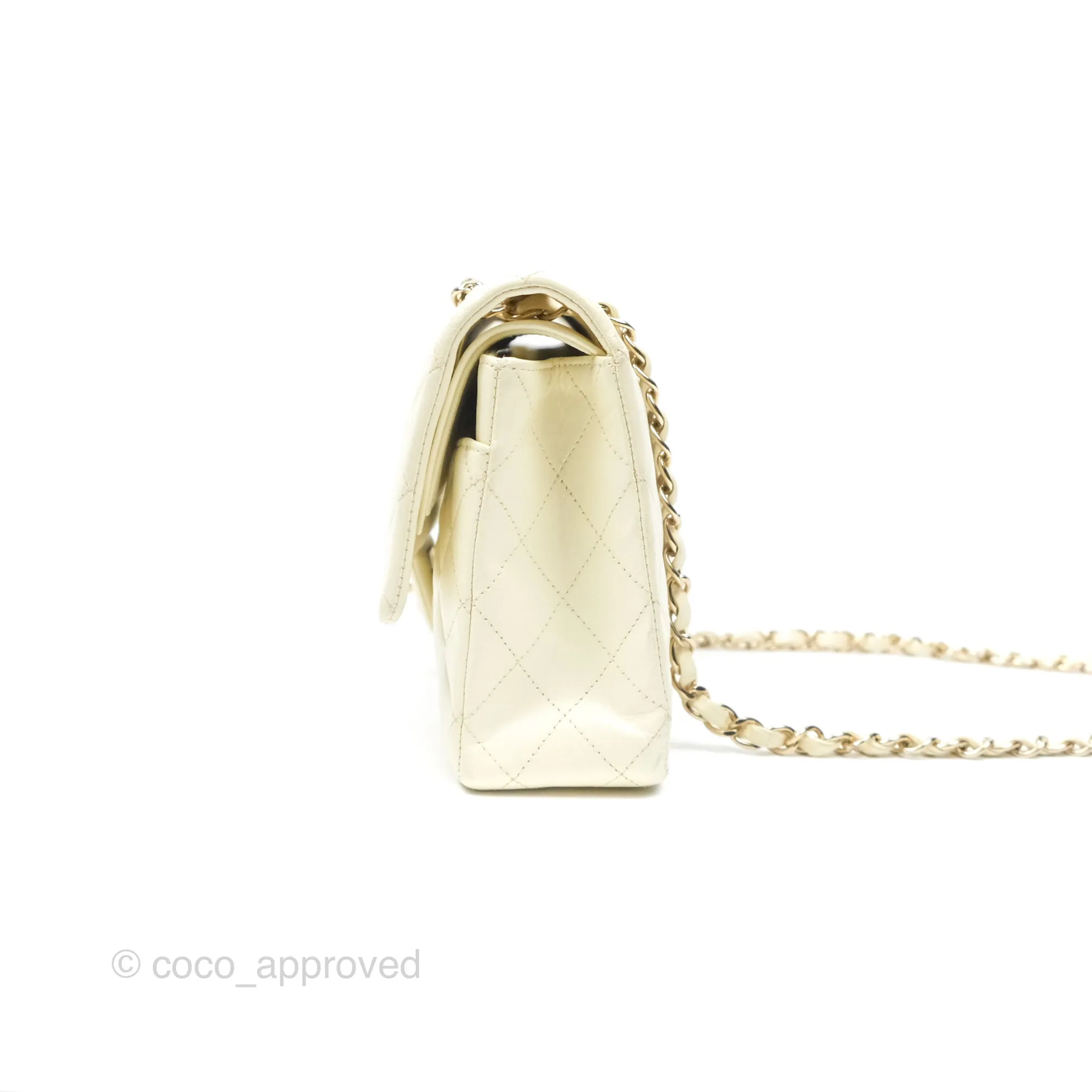 Chanel Medium Classic Flap Quilted Pale Yellow Lambskin Gold Hardware