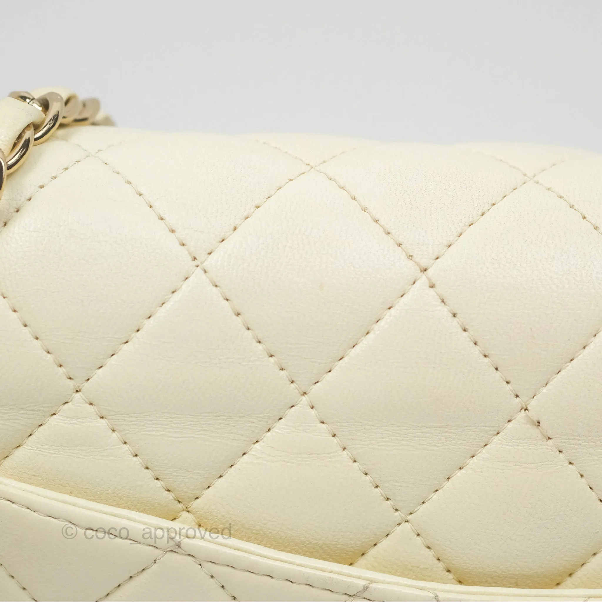 Chanel Medium Classic Flap Quilted Pale Yellow Lambskin Gold Hardware