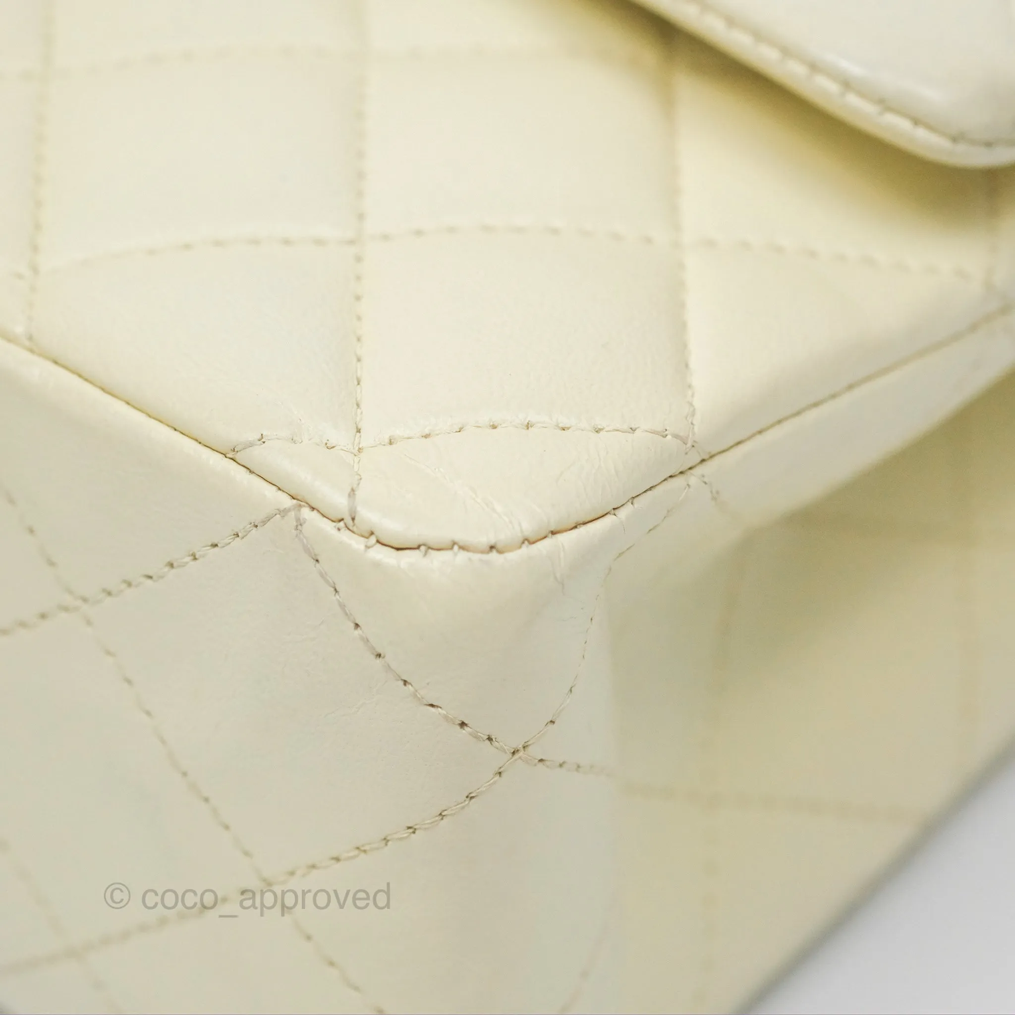 Chanel Medium Classic Flap Quilted Pale Yellow Lambskin Gold Hardware
