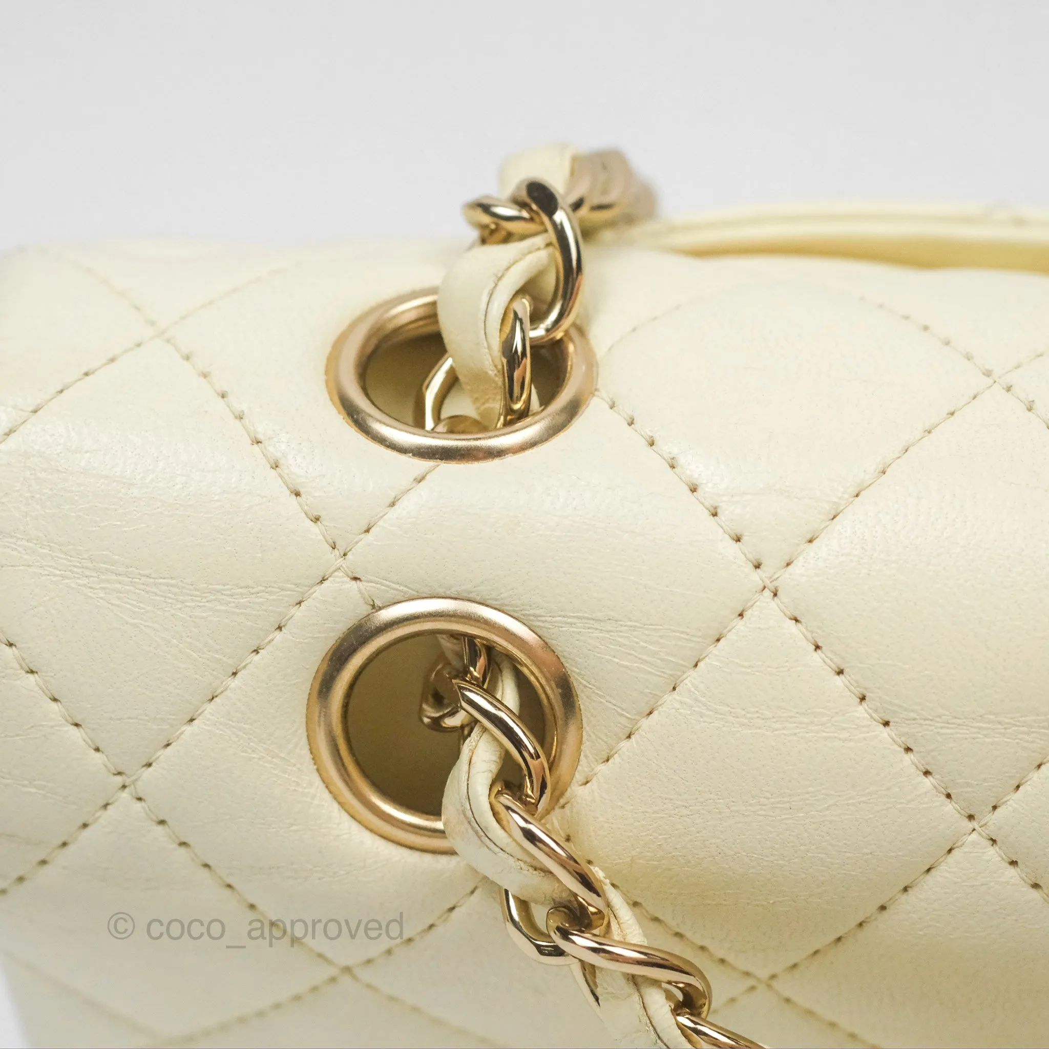 Chanel Medium Classic Flap Quilted Pale Yellow Lambskin Gold Hardware
