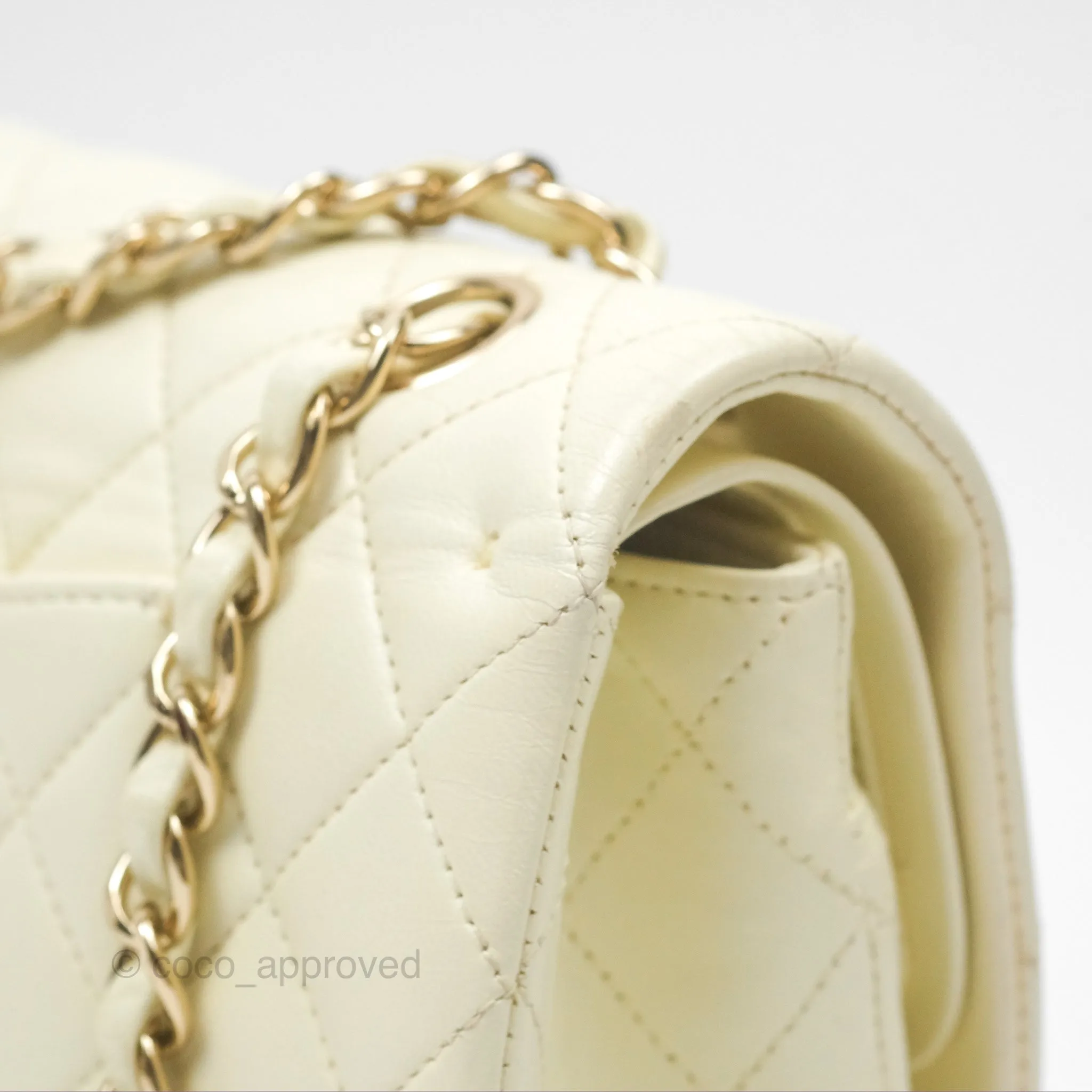 Chanel Medium Classic Flap Quilted Pale Yellow Lambskin Gold Hardware