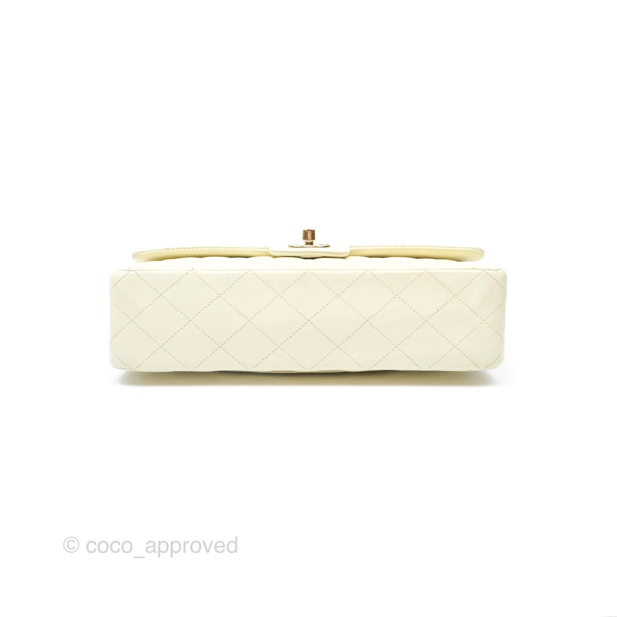 Chanel Medium Classic Flap Quilted Pale Yellow Lambskin Gold Hardware