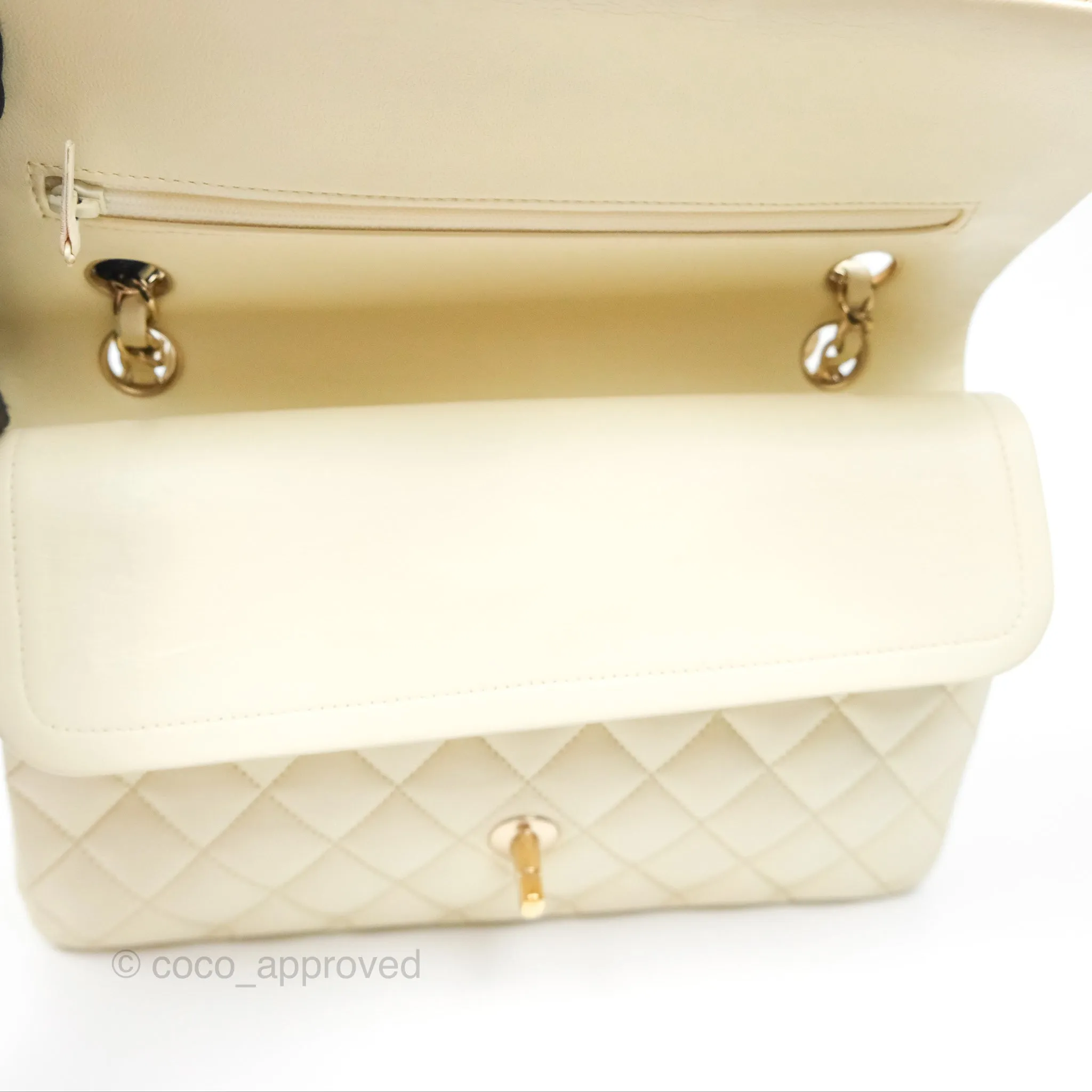 Chanel Medium Classic Flap Quilted Pale Yellow Lambskin Gold Hardware