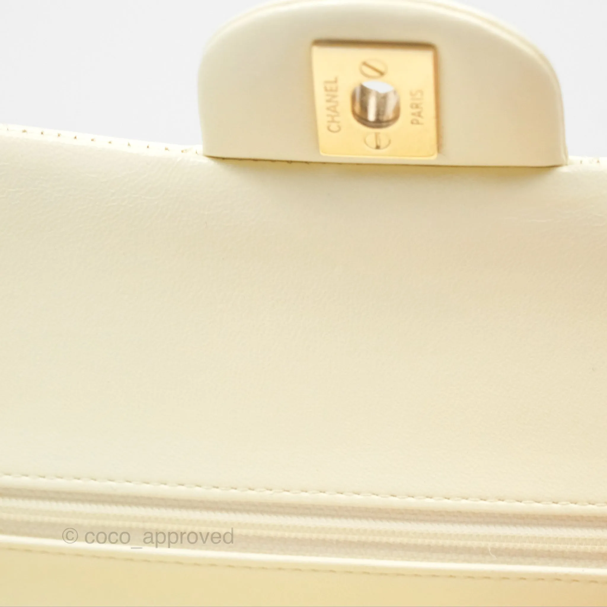 Chanel Medium Classic Flap Quilted Pale Yellow Lambskin Gold Hardware