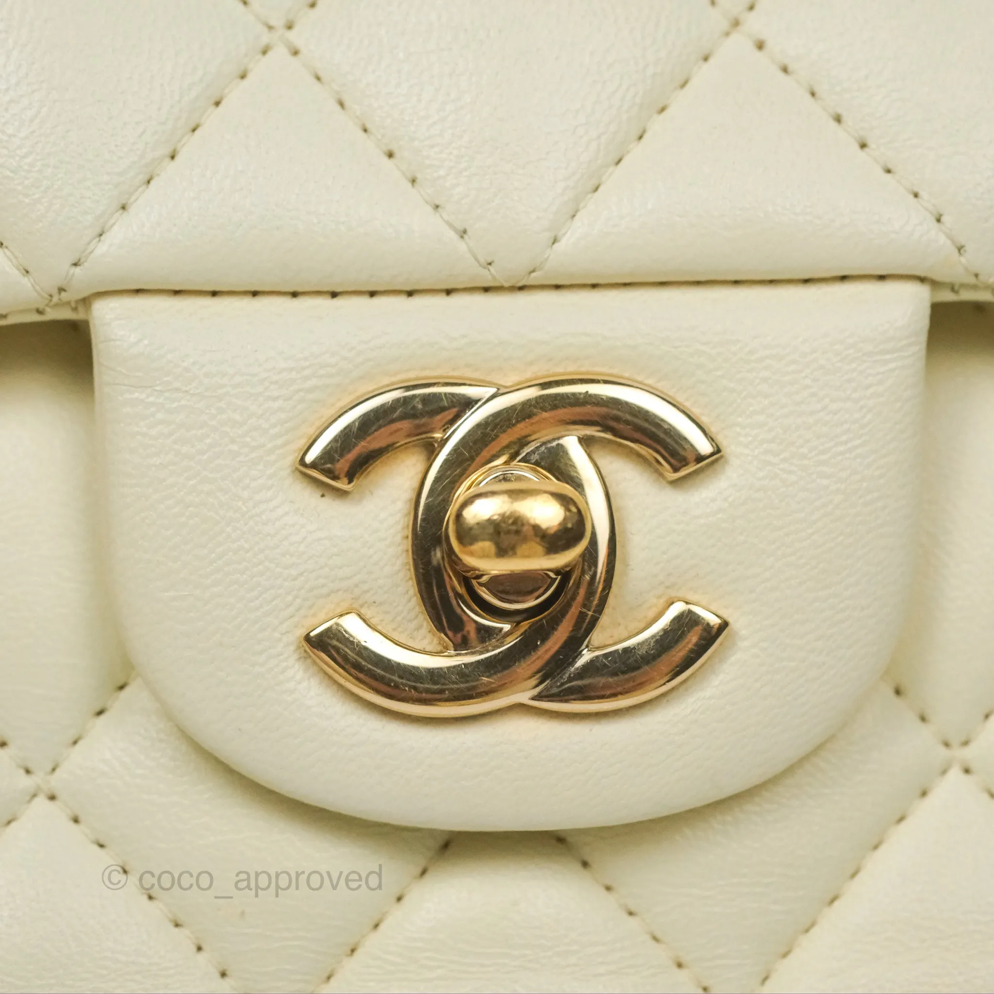 Chanel Medium Classic Flap Quilted Pale Yellow Lambskin Gold Hardware