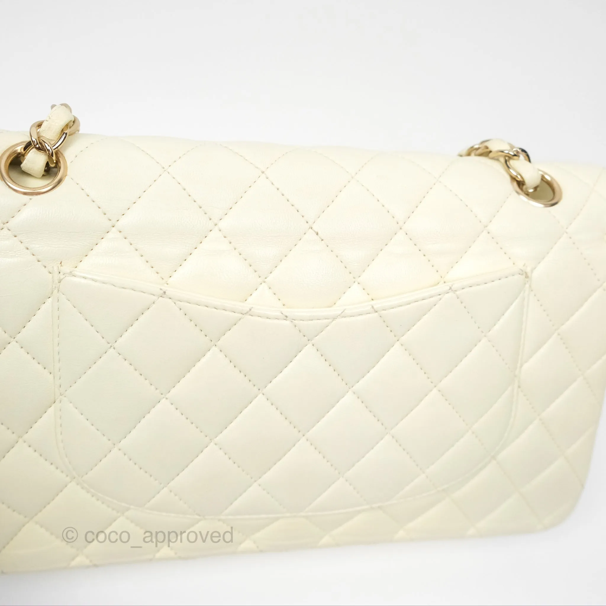 Chanel Medium Classic Flap Quilted Pale Yellow Lambskin Gold Hardware