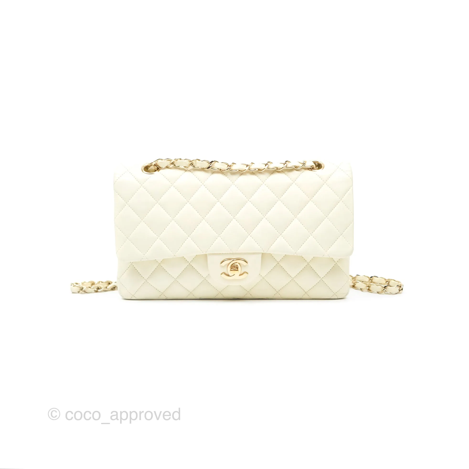Chanel Medium Classic Flap Quilted Pale Yellow Lambskin Gold Hardware