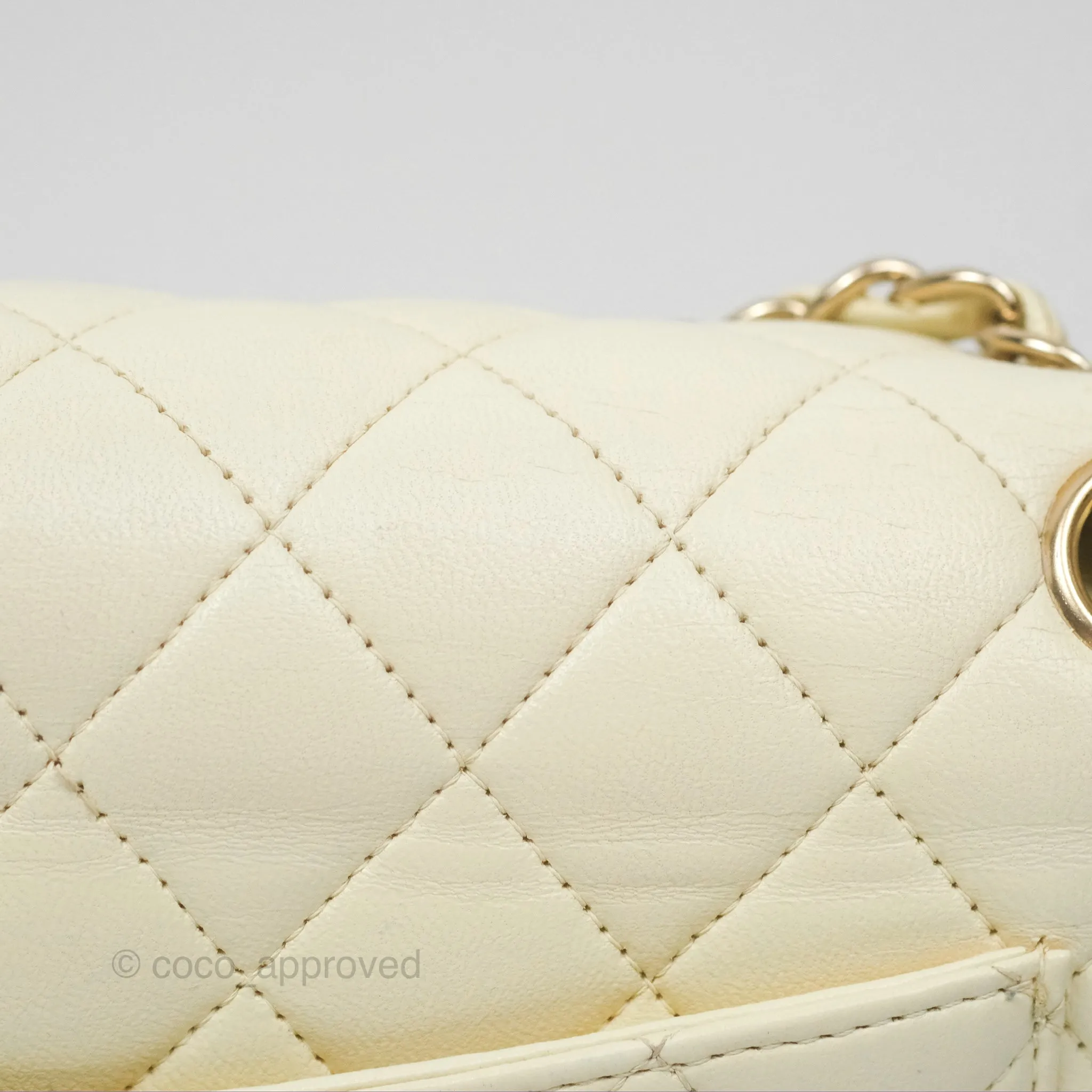 Chanel Medium Classic Flap Quilted Pale Yellow Lambskin Gold Hardware