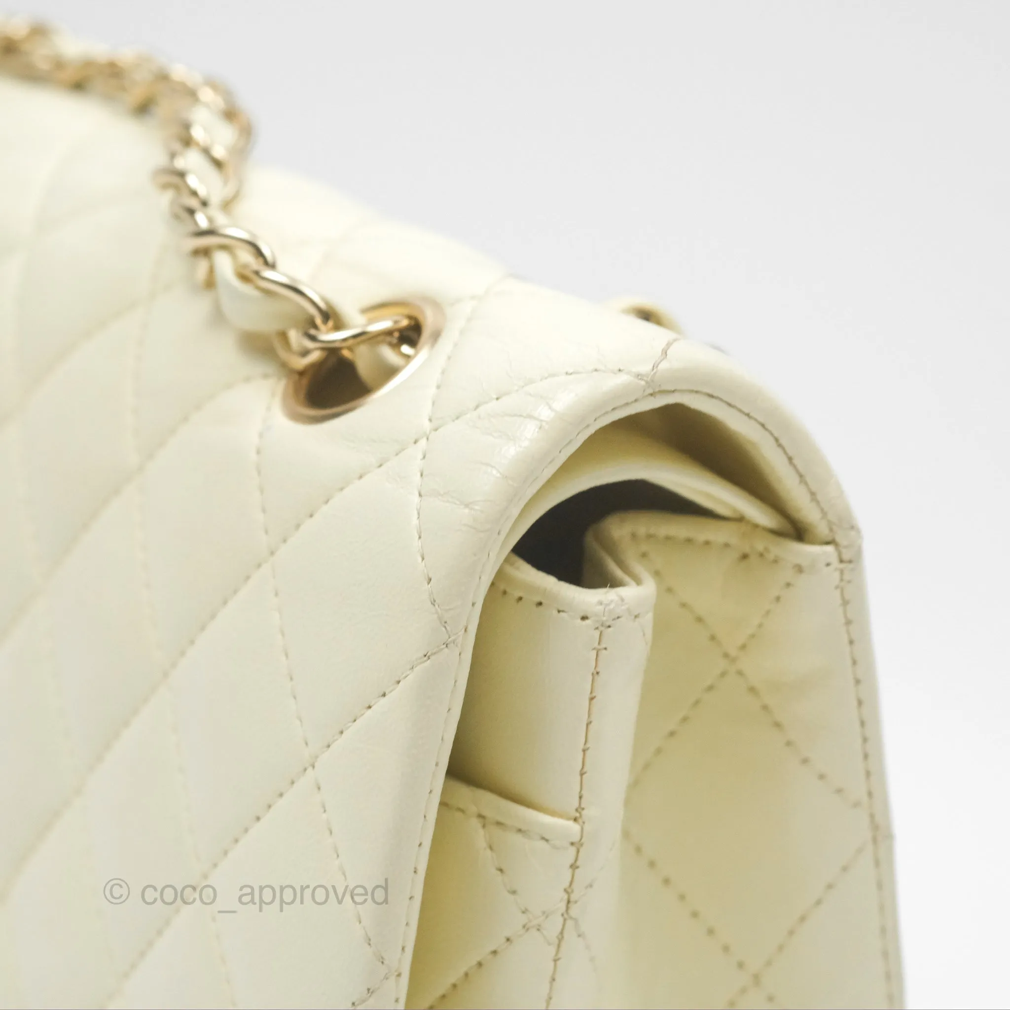 Chanel Medium Classic Flap Quilted Pale Yellow Lambskin Gold Hardware