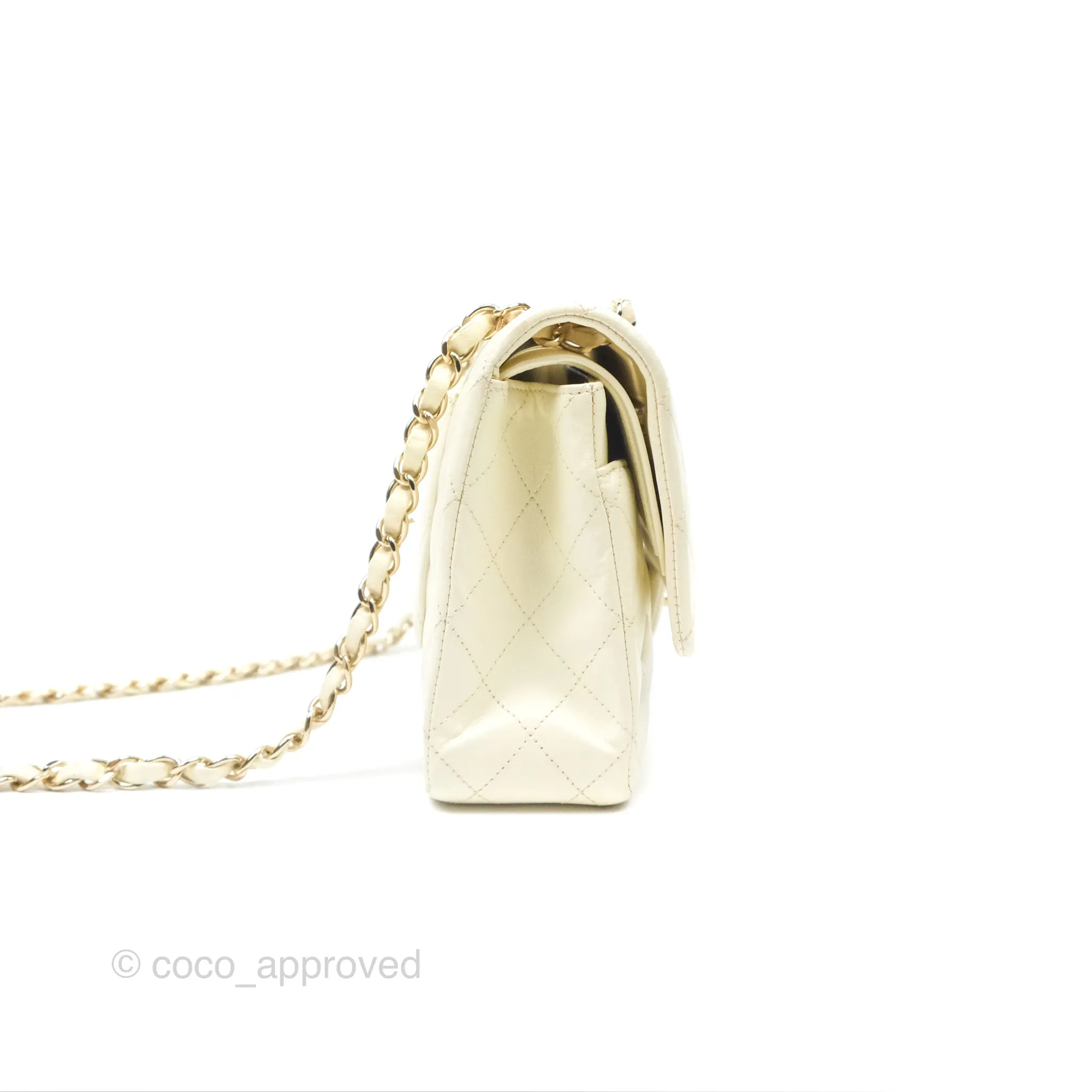 Chanel Medium Classic Flap Quilted Pale Yellow Lambskin Gold Hardware