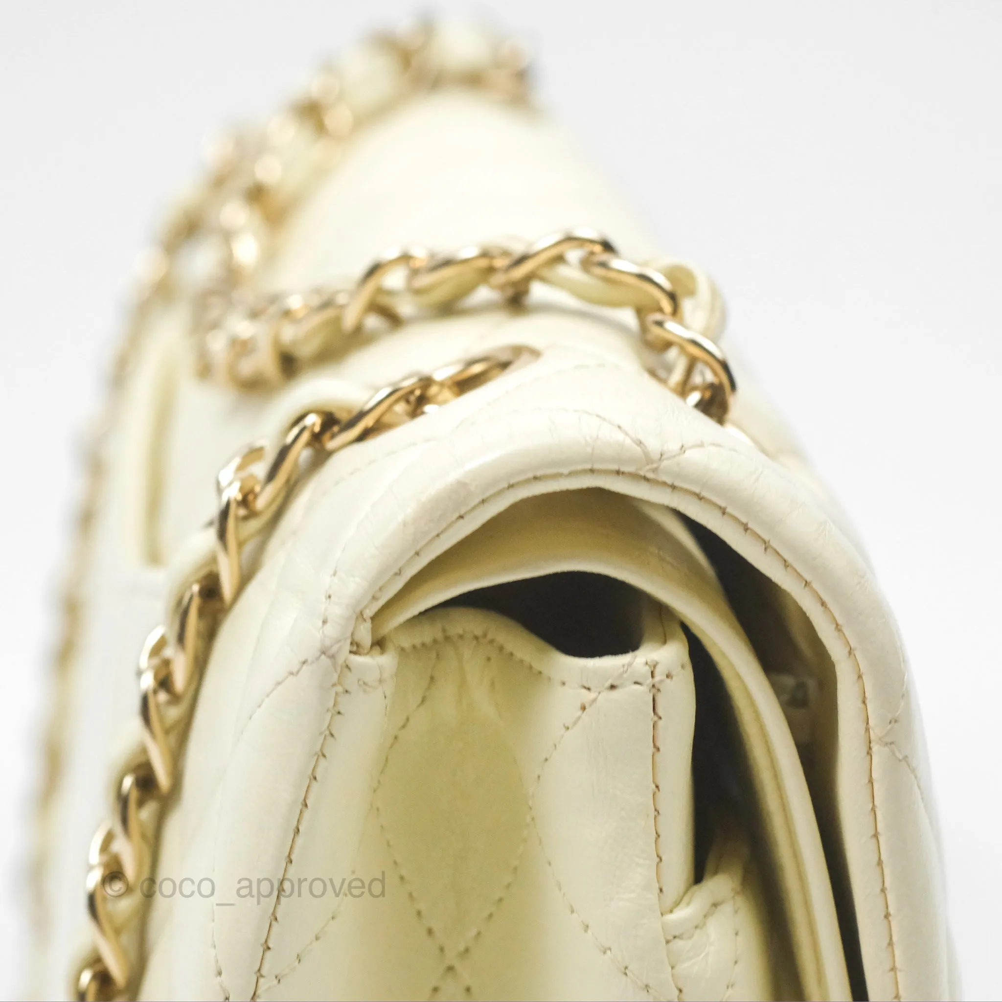 Chanel Medium Classic Flap Quilted Pale Yellow Lambskin Gold Hardware