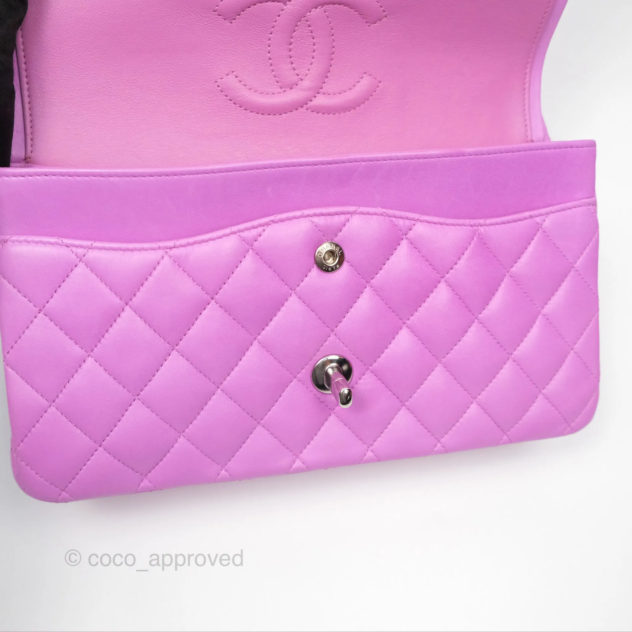 Chanel Medium Classic Flap Quilted Purple Lambskin Silver Hardware