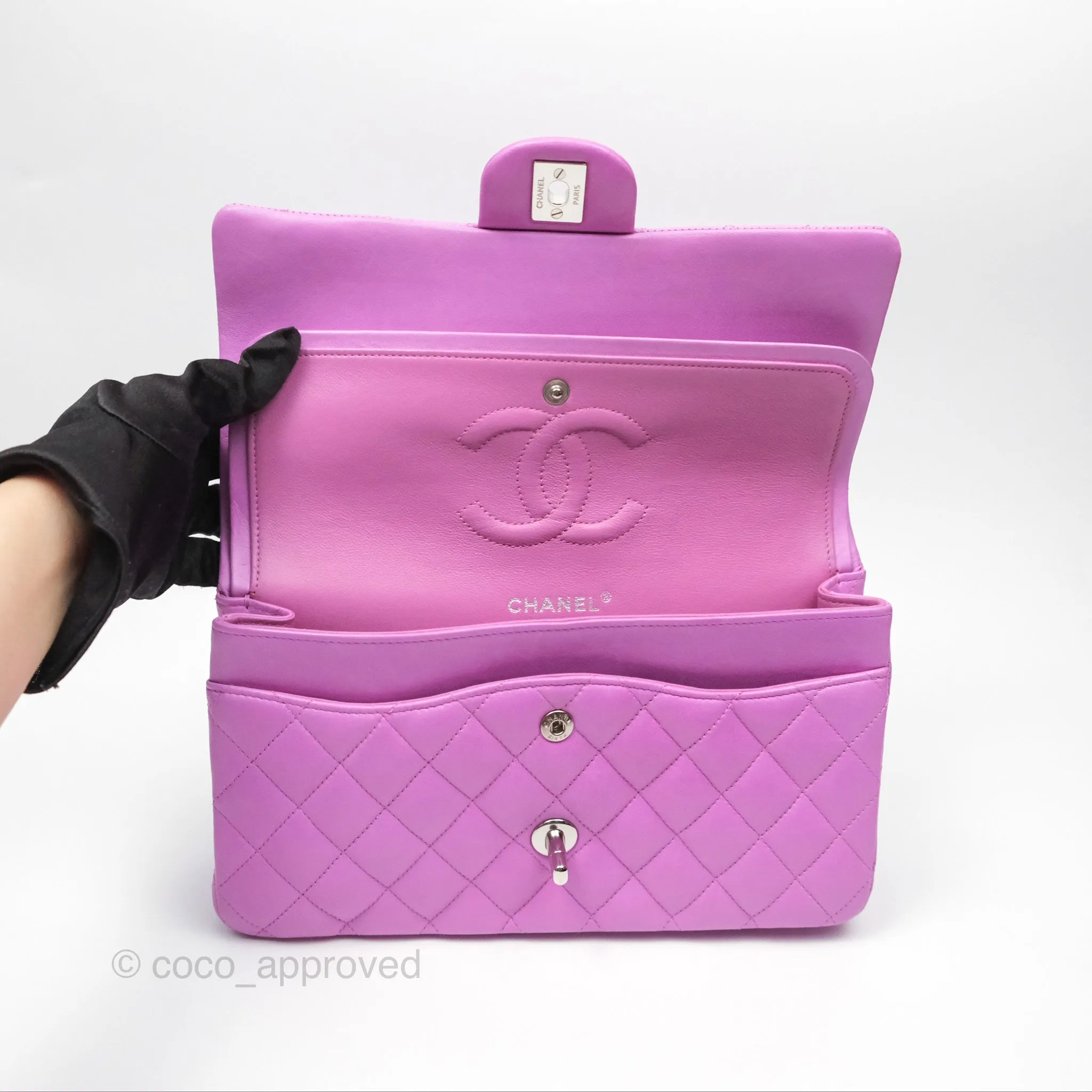 Chanel Medium Classic Flap Quilted Purple Lambskin Silver Hardware