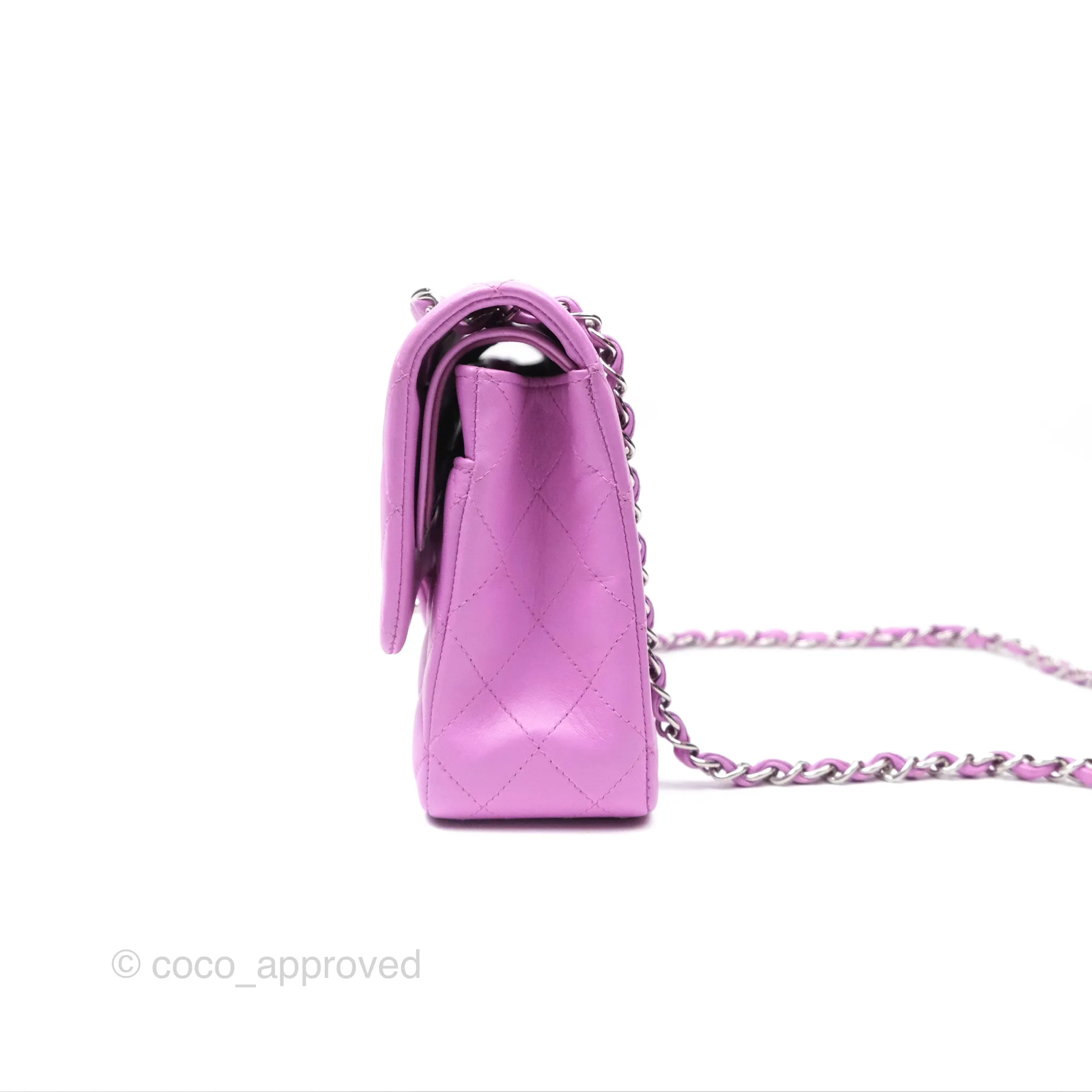 Chanel Medium Classic Flap Quilted Purple Lambskin Silver Hardware