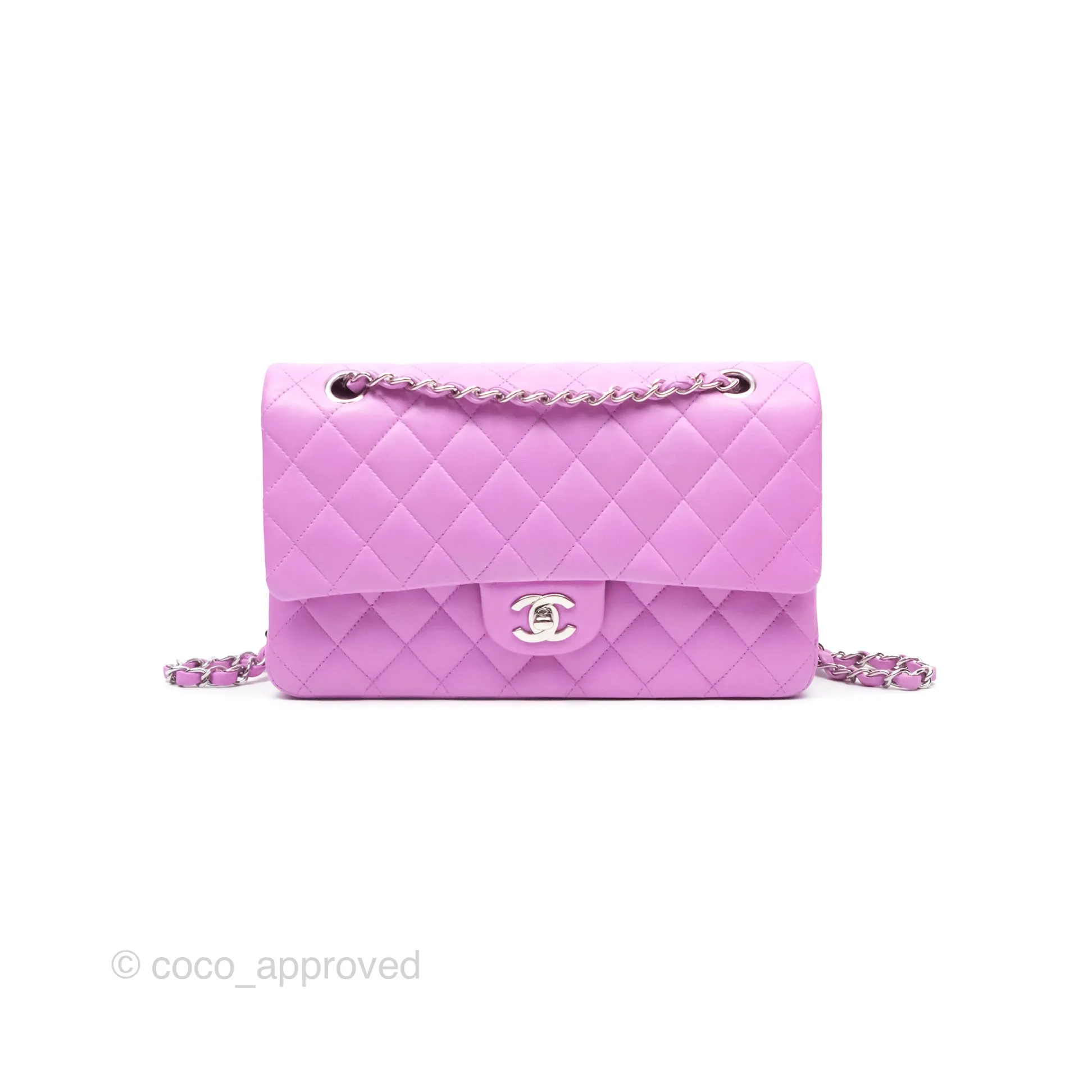 Chanel Medium Classic Flap Quilted Purple Lambskin Silver Hardware