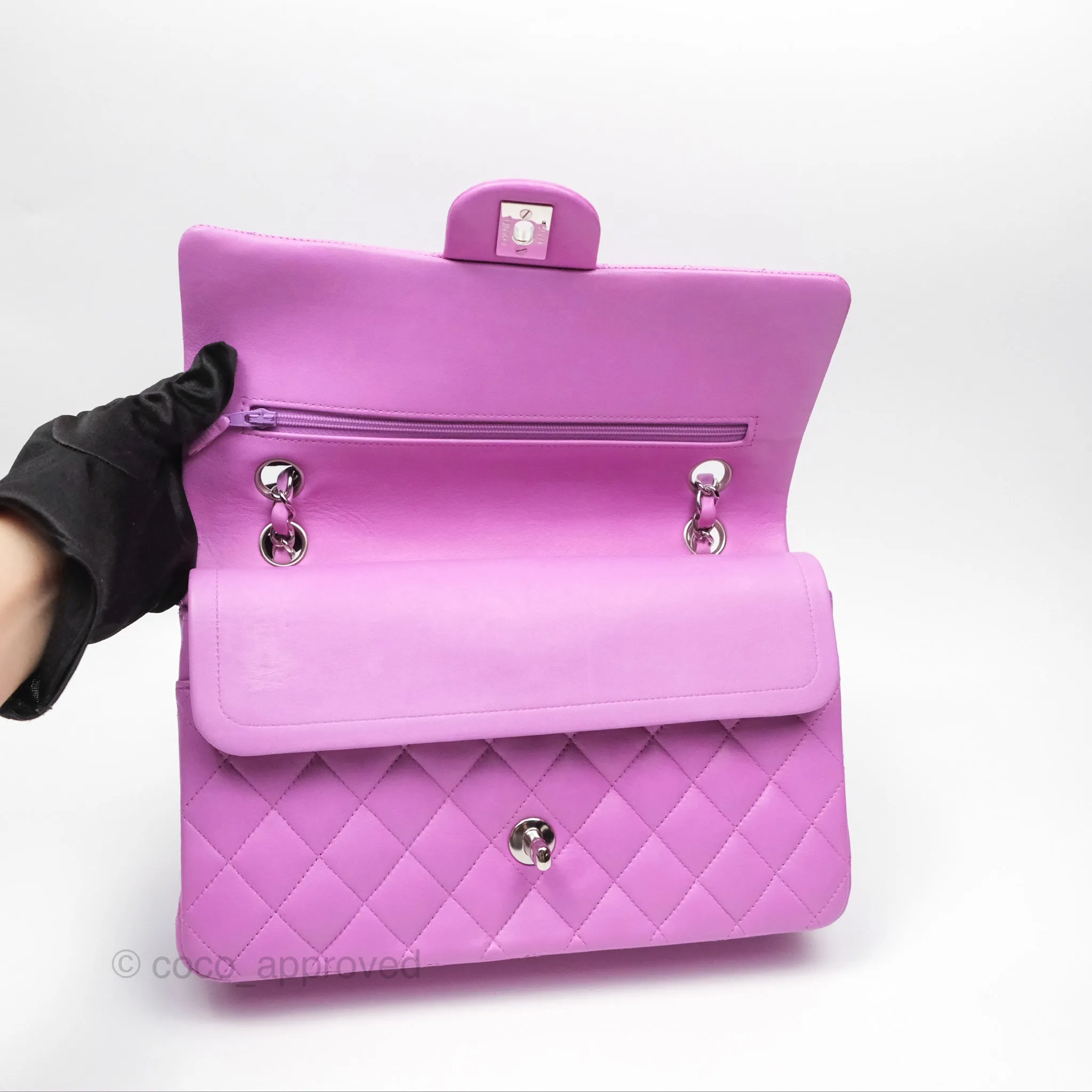 Chanel Medium Classic Flap Quilted Purple Lambskin Silver Hardware