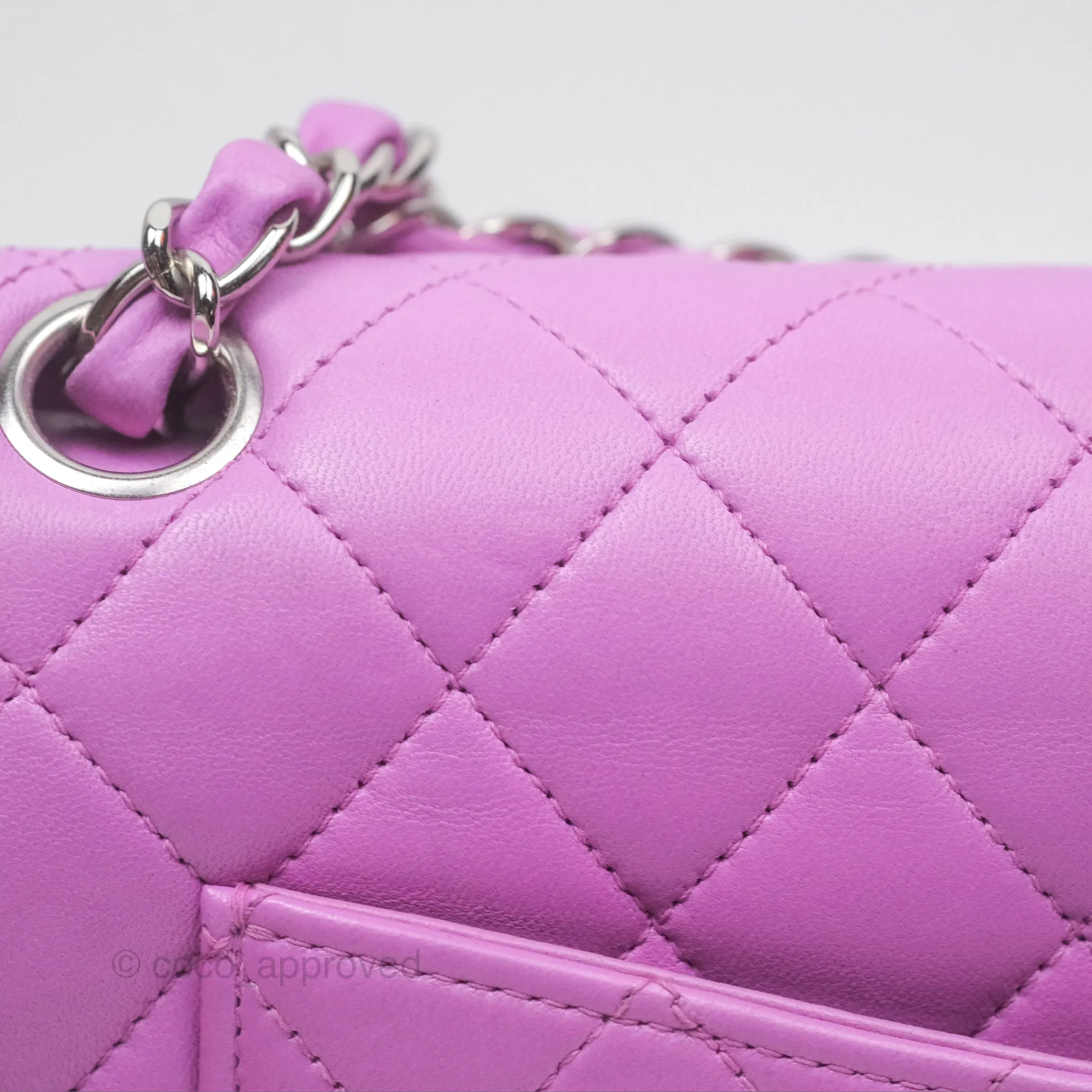 Chanel Medium Classic Flap Quilted Purple Lambskin Silver Hardware