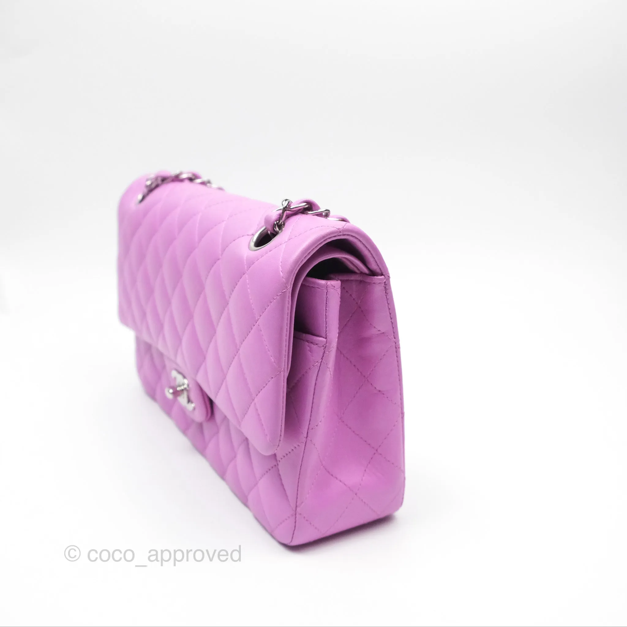 Chanel Medium Classic Flap Quilted Purple Lambskin Silver Hardware