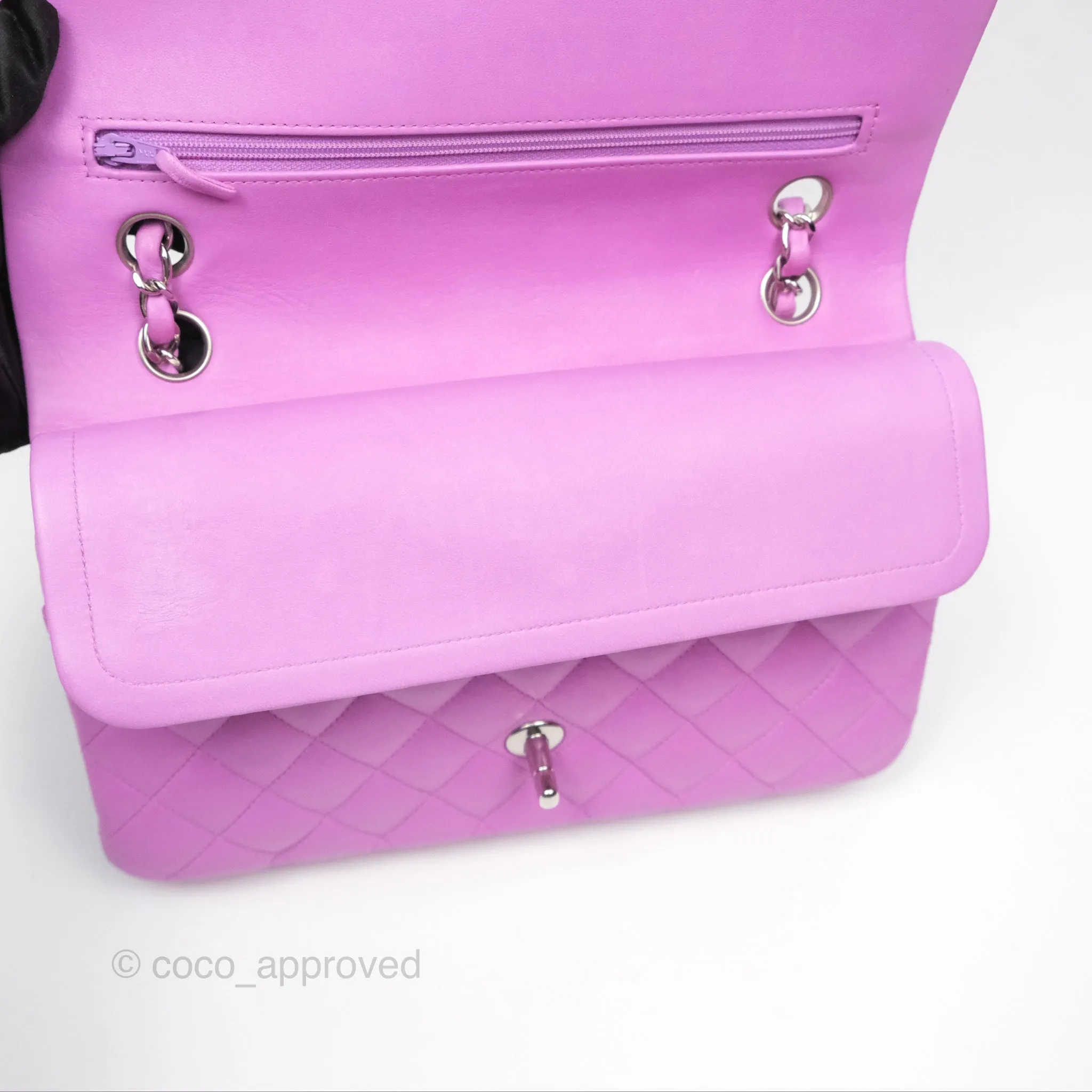 Chanel Medium Classic Flap Quilted Purple Lambskin Silver Hardware