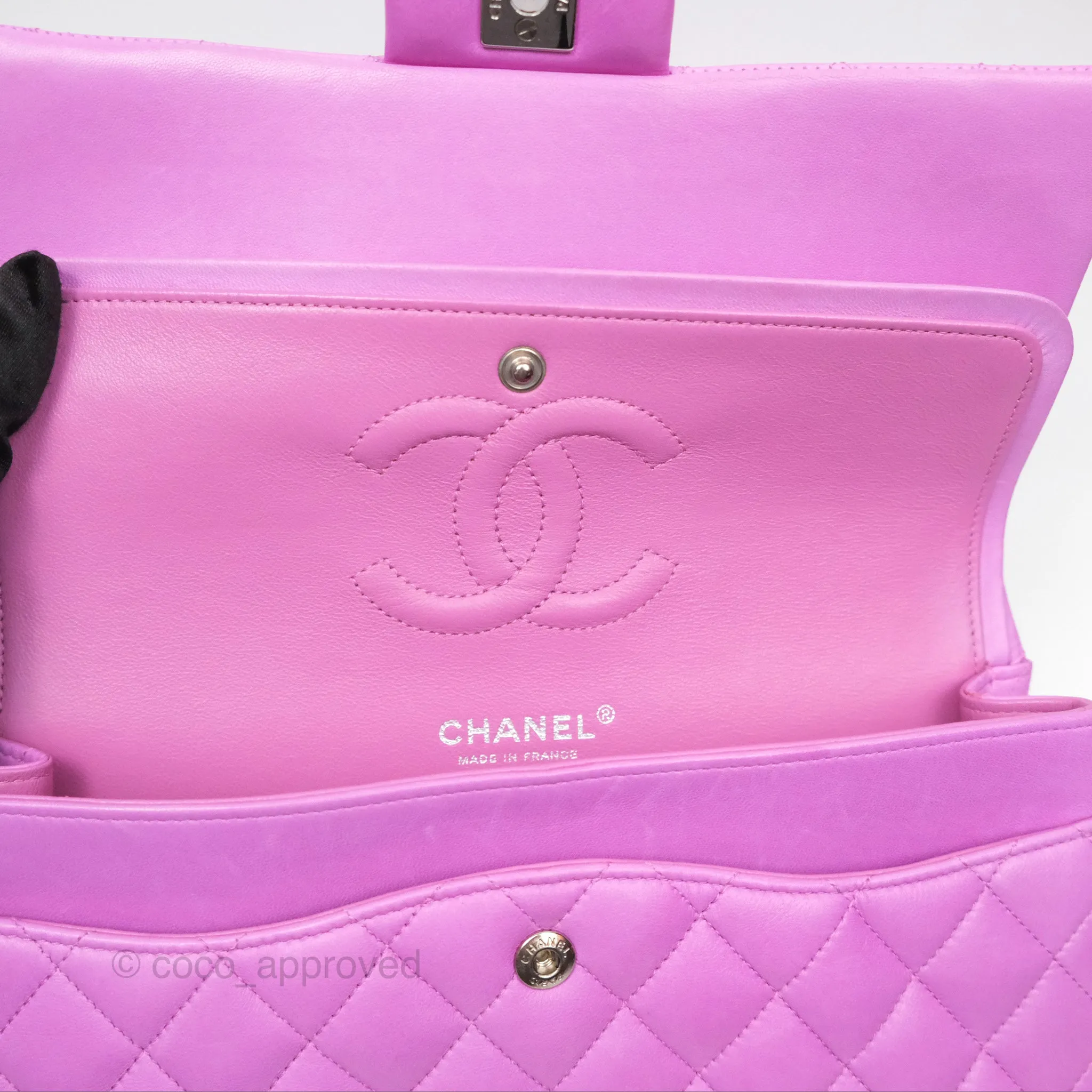 Chanel Medium Classic Flap Quilted Purple Lambskin Silver Hardware