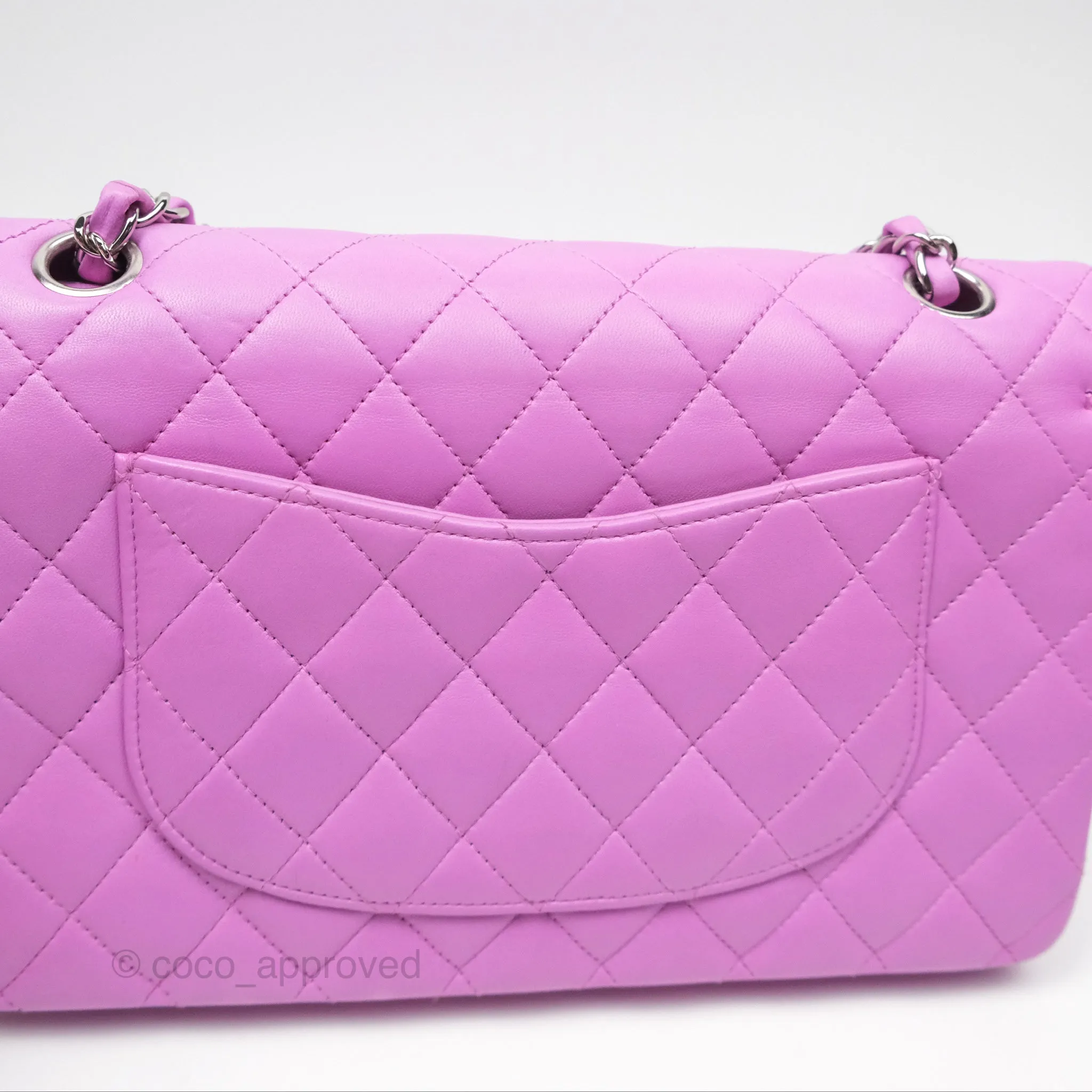Chanel Medium Classic Flap Quilted Purple Lambskin Silver Hardware