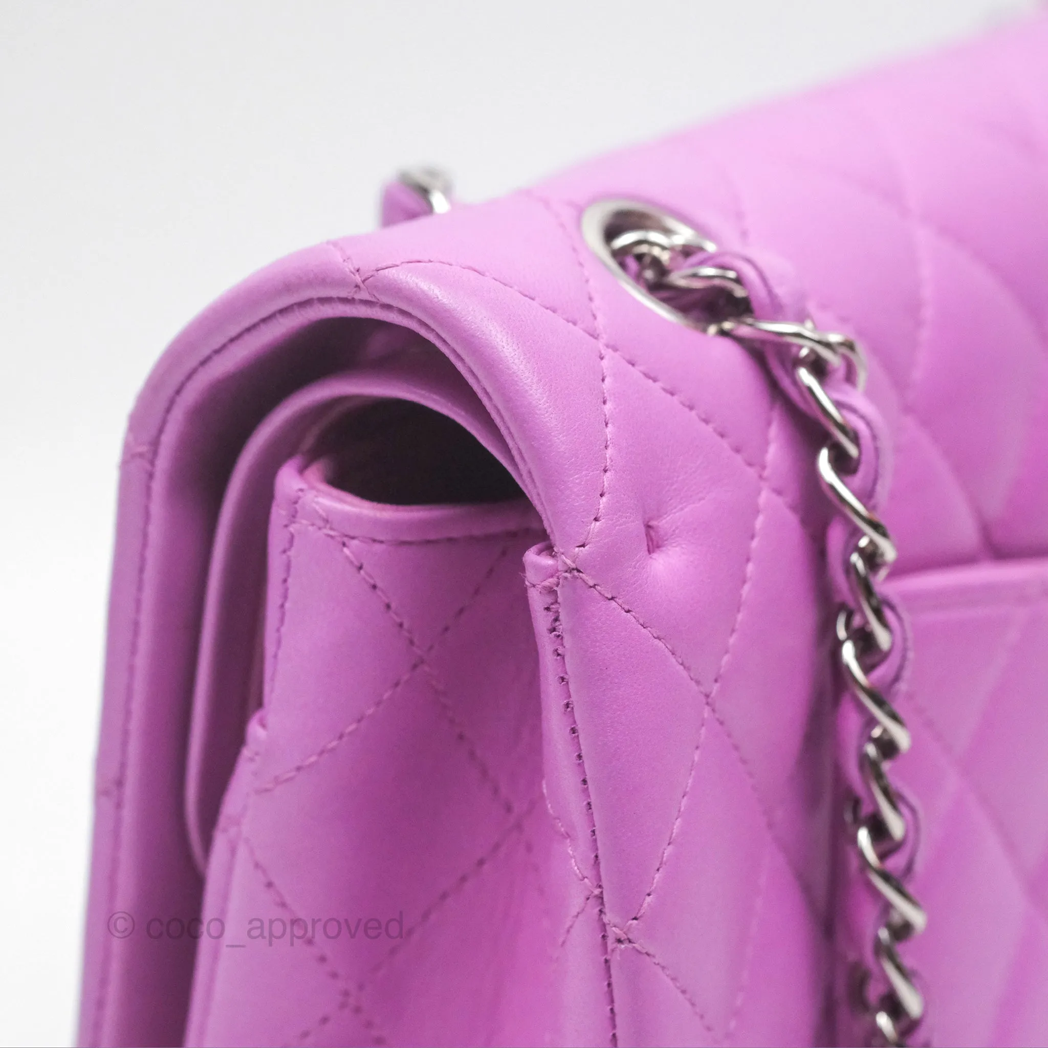 Chanel Medium Classic Flap Quilted Purple Lambskin Silver Hardware