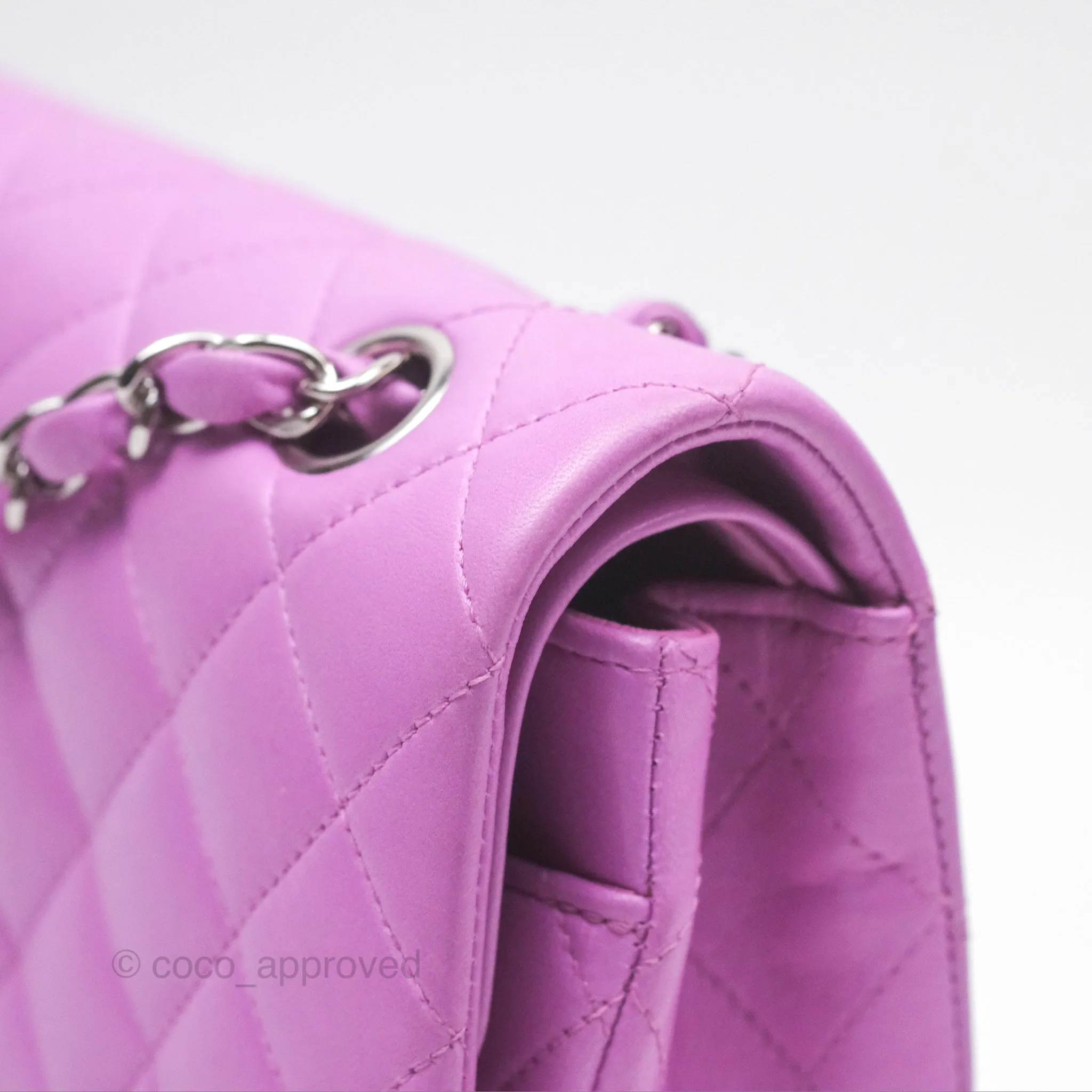 Chanel Medium Classic Flap Quilted Purple Lambskin Silver Hardware