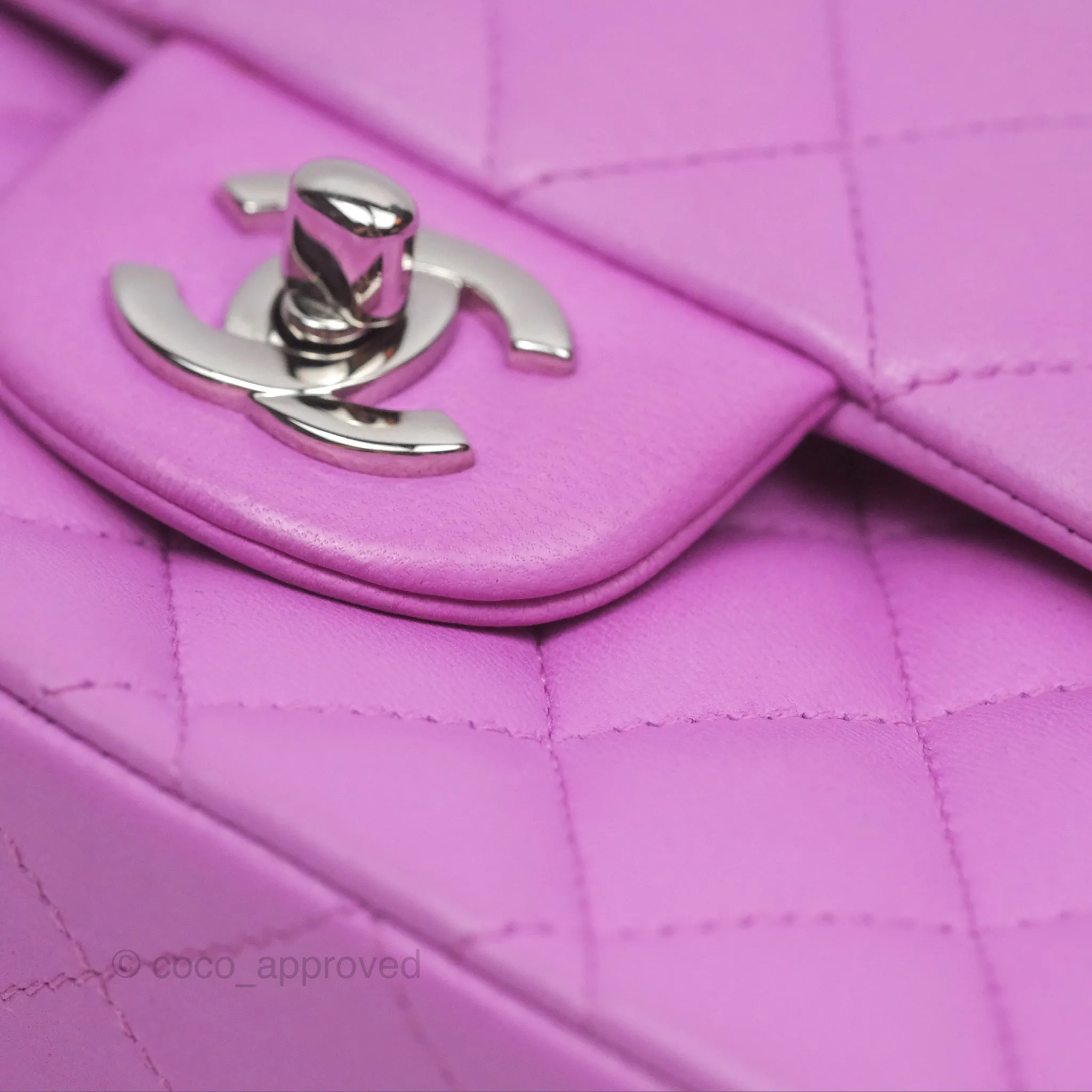 Chanel Medium Classic Flap Quilted Purple Lambskin Silver Hardware