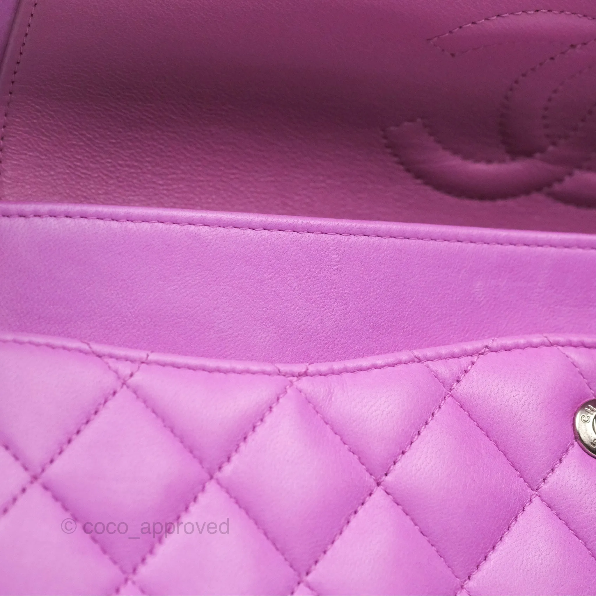 Chanel Medium Classic Flap Quilted Purple Lambskin Silver Hardware