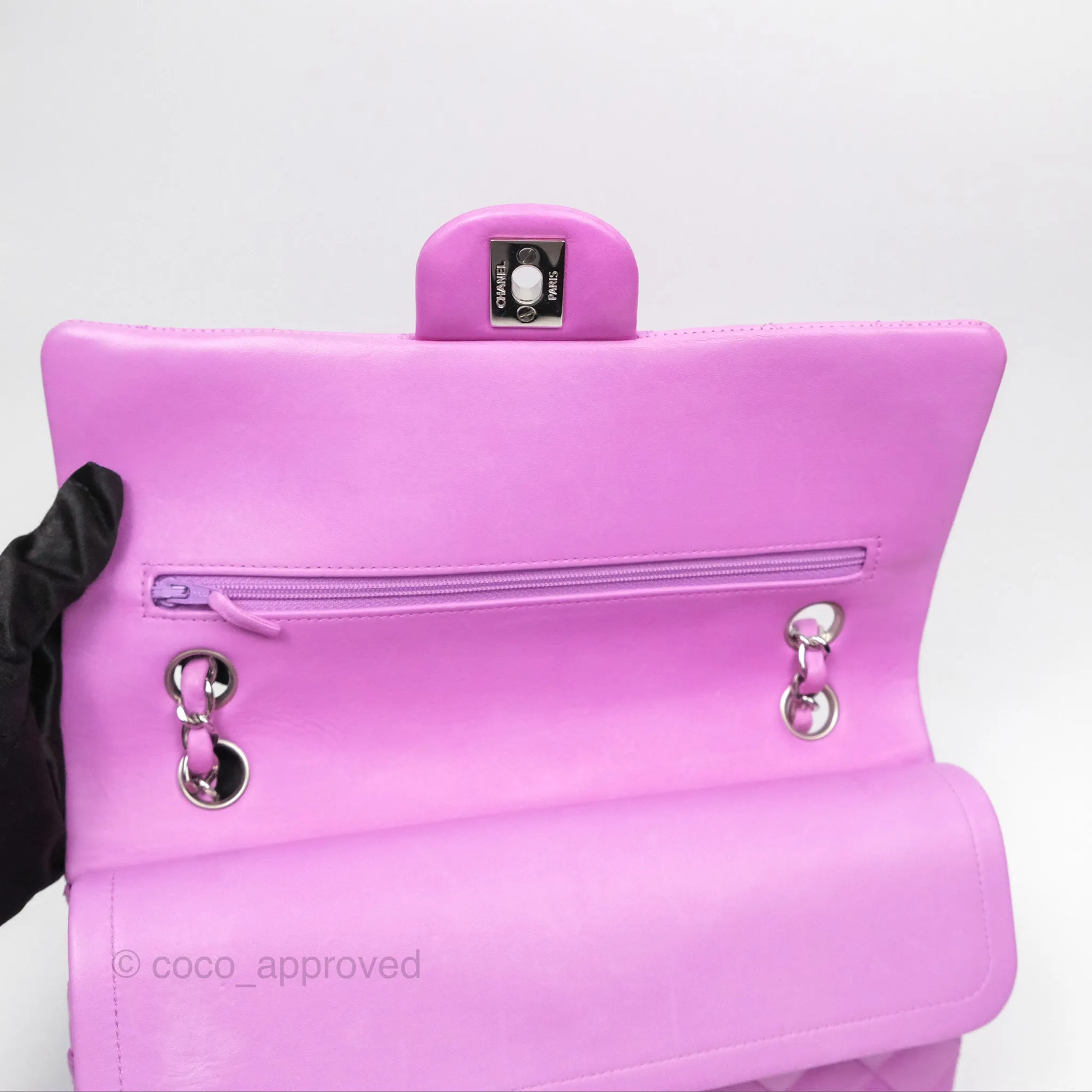 Chanel Medium Classic Flap Quilted Purple Lambskin Silver Hardware