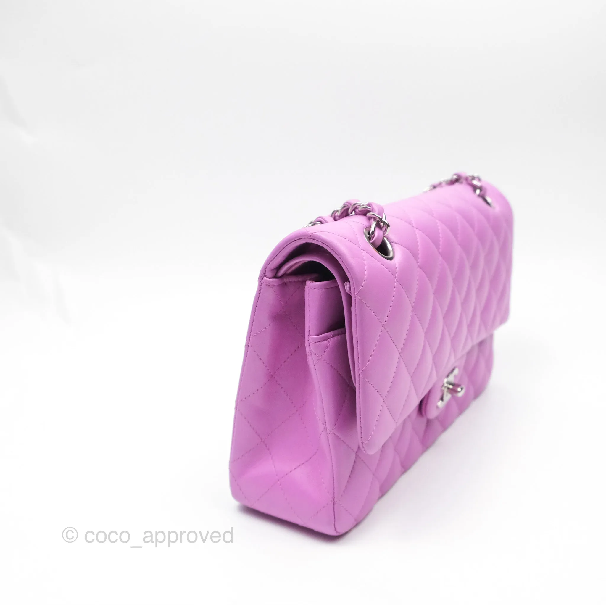 Chanel Medium Classic Flap Quilted Purple Lambskin Silver Hardware