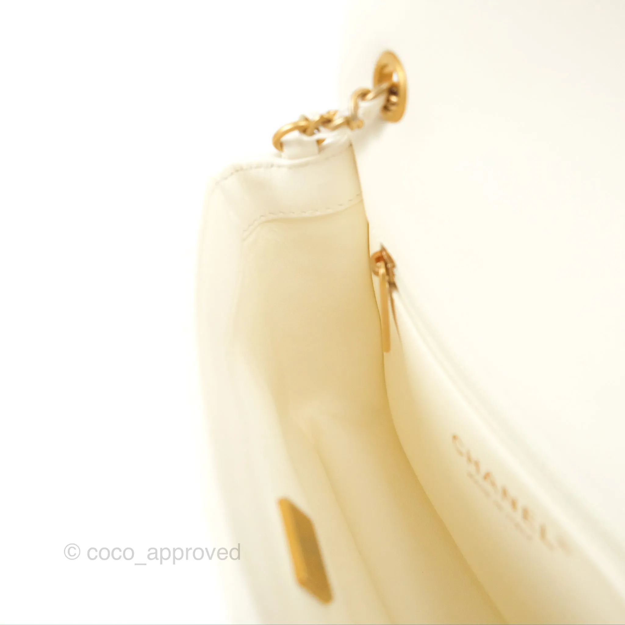 Chanel Mini Flap Bag With Heart CC Charm White Lambskin Aged Gold Hardware