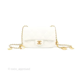 Chanel Mini Flap Bag With Heart CC Charm White Lambskin Aged Gold Hardware