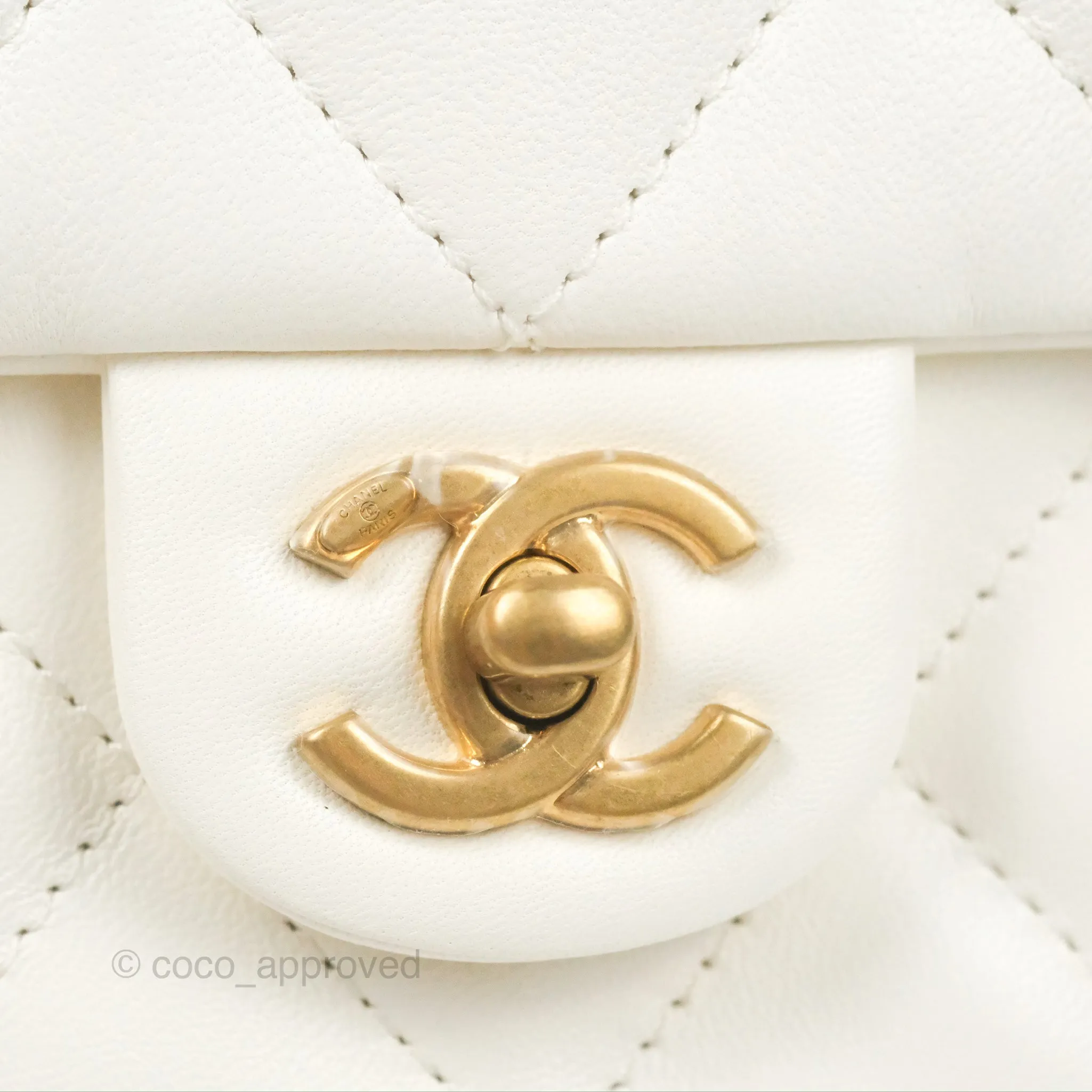 Chanel Mini Flap Bag With Heart CC Charm White Lambskin Aged Gold Hardware