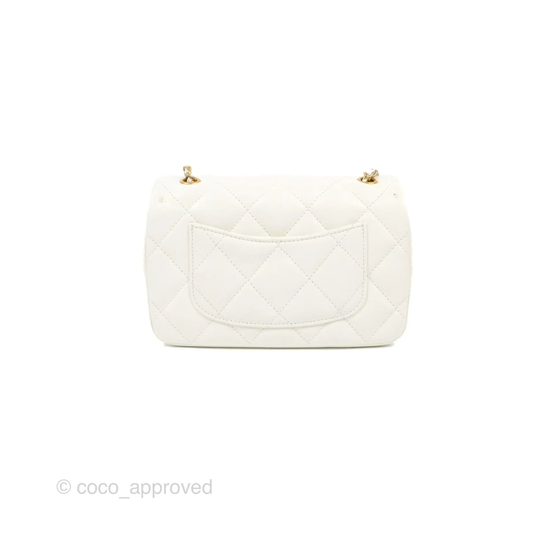 Chanel Mini Flap Bag With Heart CC Charm White Lambskin Aged Gold Hardware